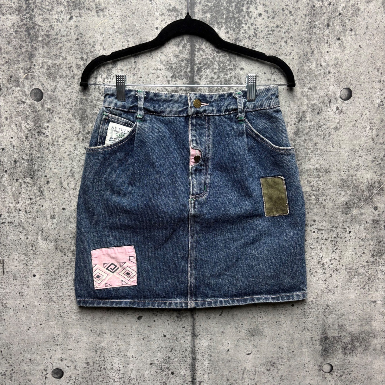Vintage Guess Georges Marciano Denim Patchwork Mini Skirt Size 30 Made in USA