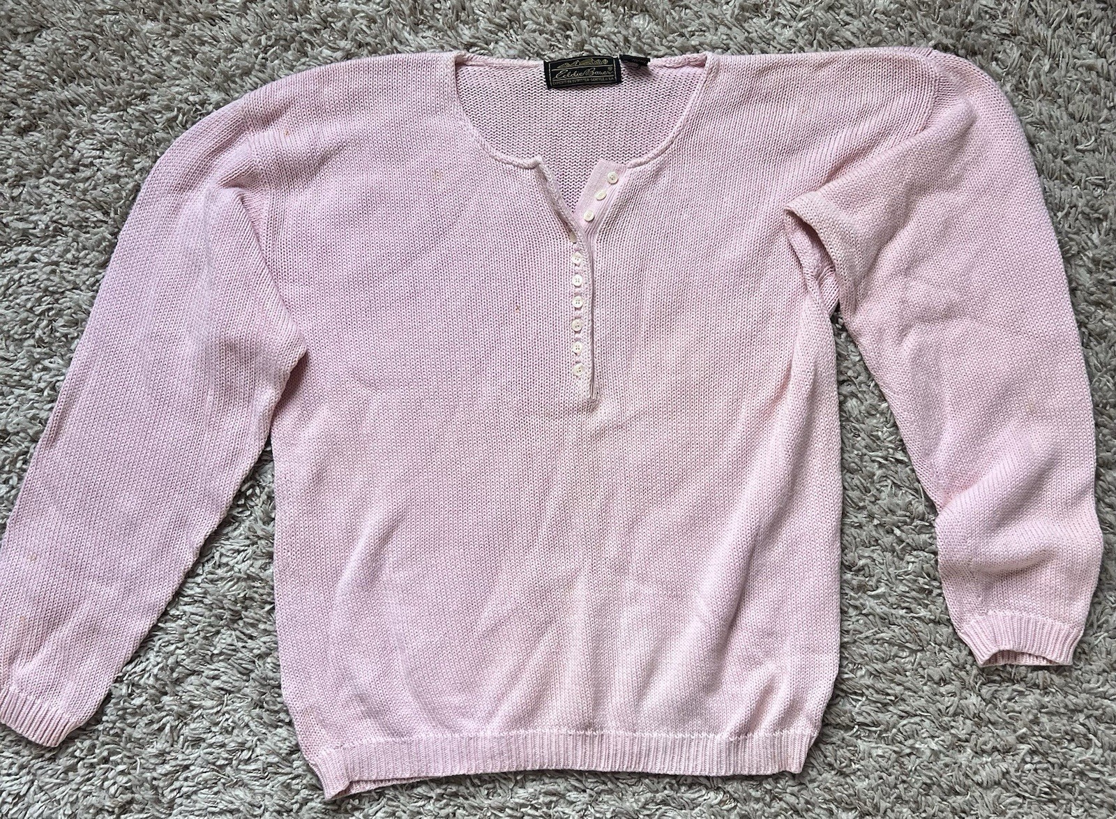 Vintage Eddie Bauer Women’s Lightweight Cotton Pink Pullover Knit Sweater Size L