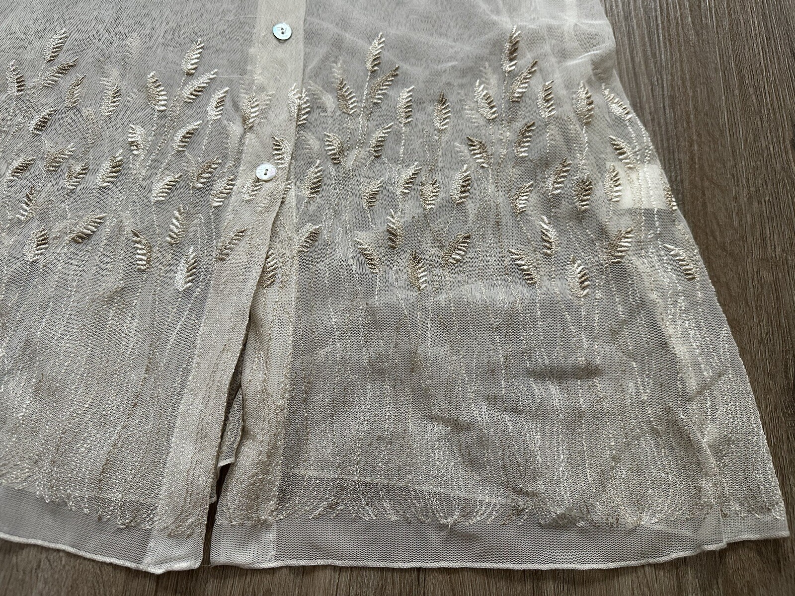 Vintage Rabbit Designs 1970’s Sheer Embroidered Long Sleeve Button Up Dress USA