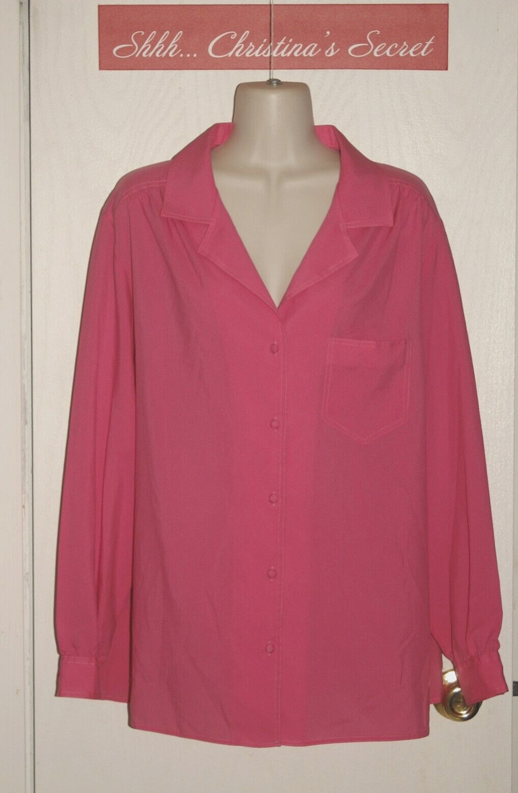 VINTAGE THE CHAUS WOMAN Blouse Pink Bubble Gum Silky Washable EU42/US 14-16 VG++