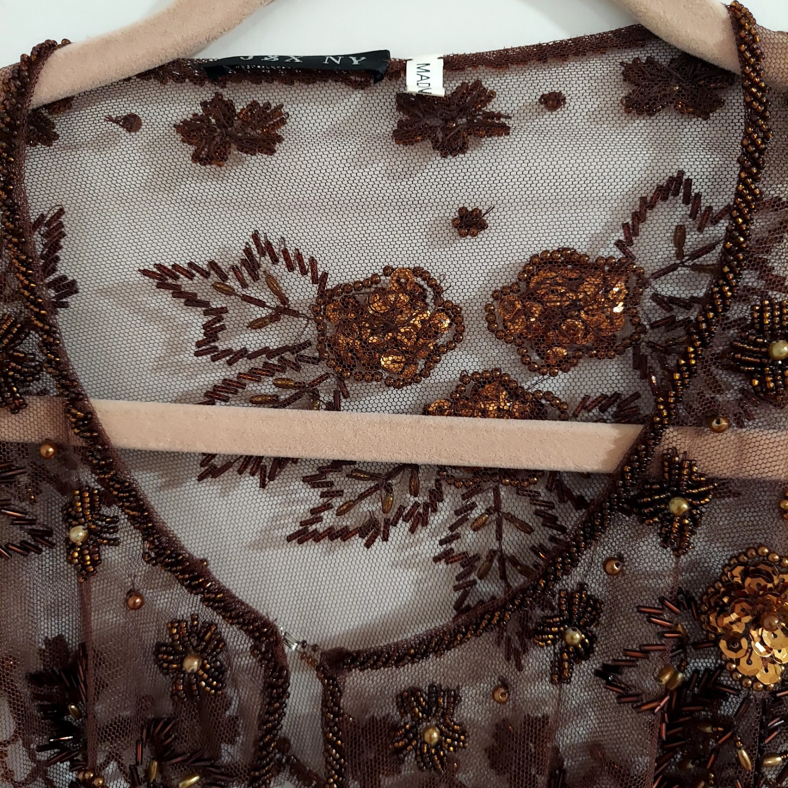 Vintage J&X NY Copper Brown Mesh Capelet adorned with bronze and gold sequin Sm