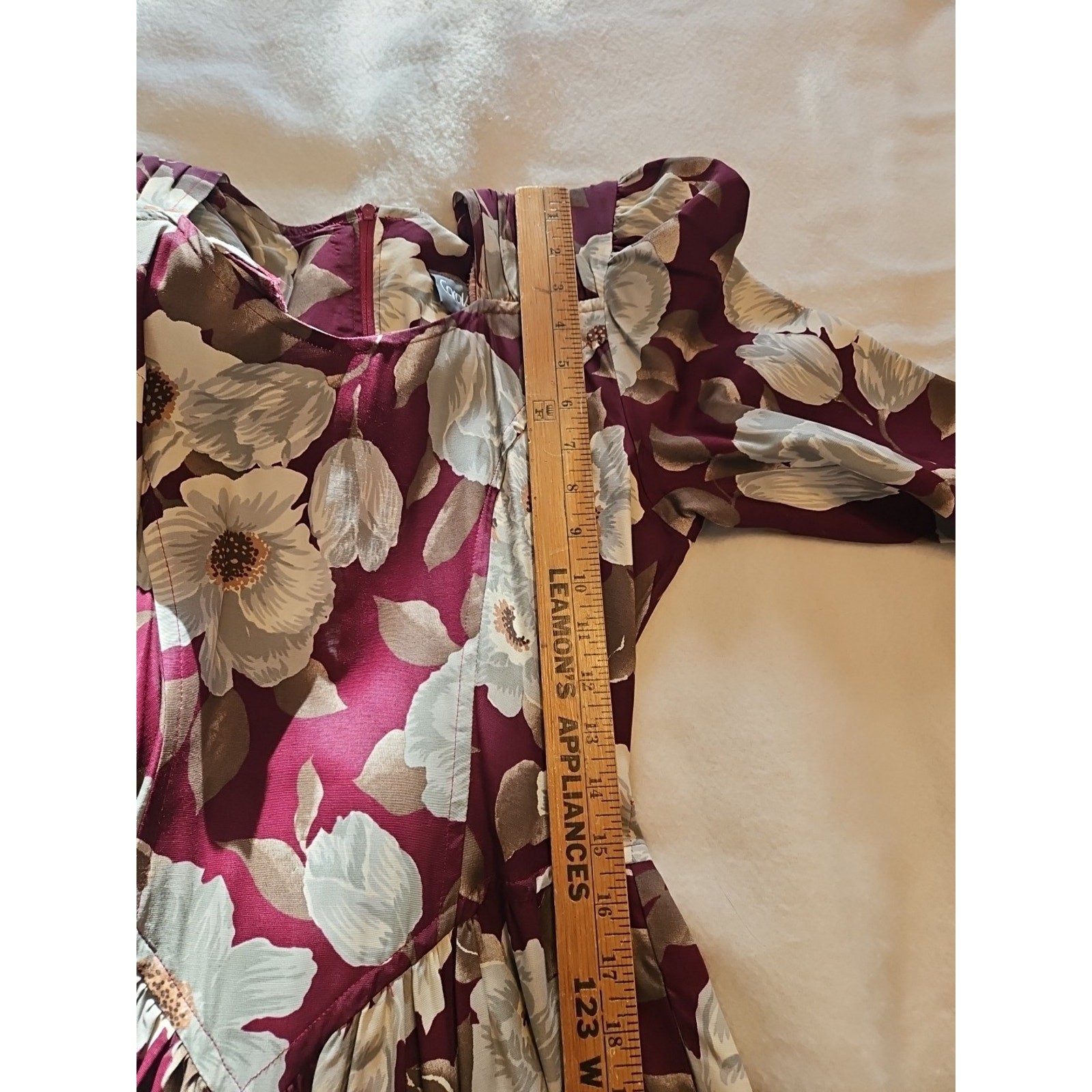 VTG Carol Anderson Dress Women’s Sz 3/4 Red Floral A Line w/Shldr Pads & Pockets