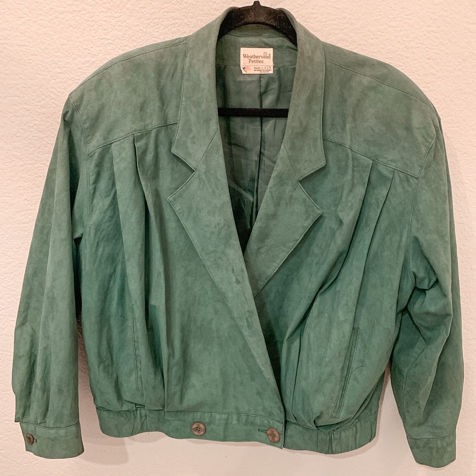 Vintage Women’s Hunter Olive Green Suede Leather Bomber Jacket Size 8 Petite
