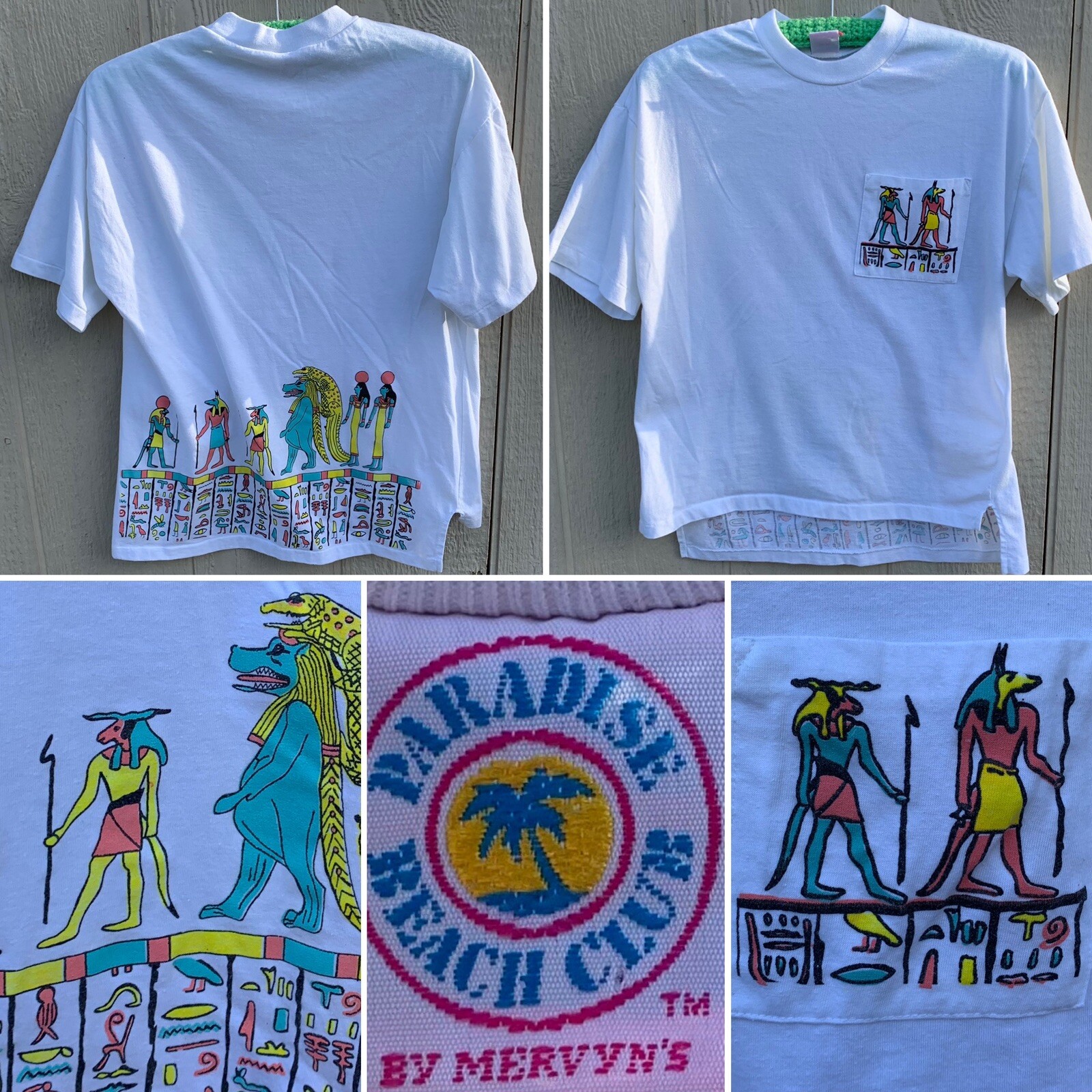 vintage Paradise Beach Club by Mervyns Egyptian theme graphic pocket t shirt