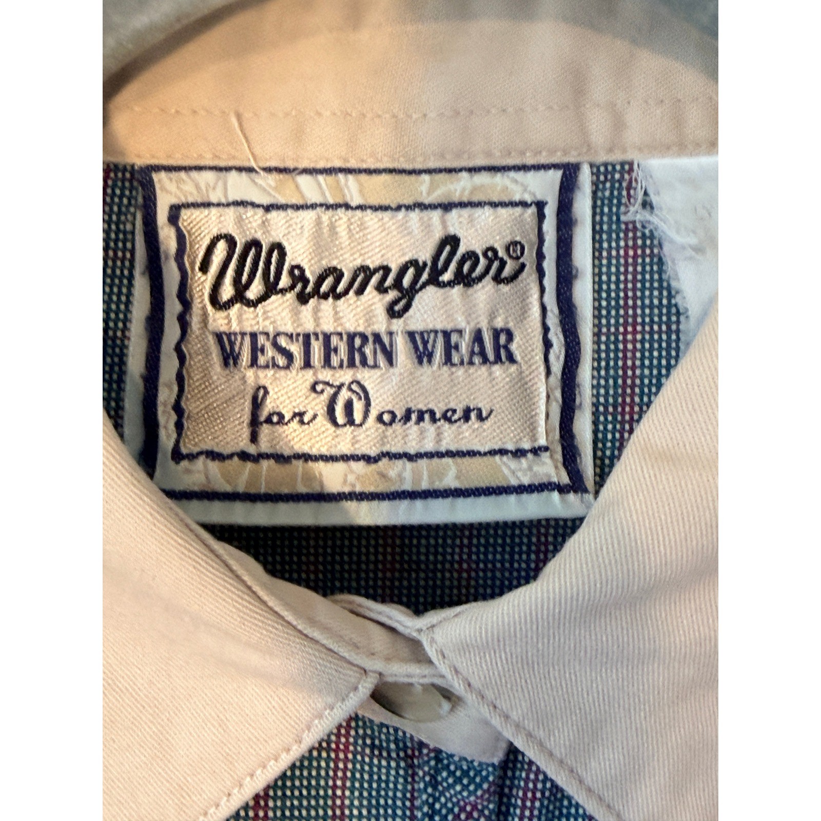 Vintage Wrangler Women’s Plaid Teal Red S Western Cowgirl Retro Button Up Shirt