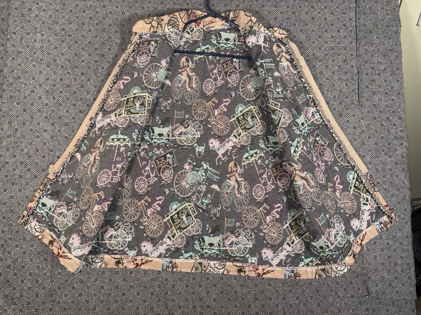 VTG Tapestry Full Zip Vest Victorian Novelty Italian Bicycle Ice Cream Size XL