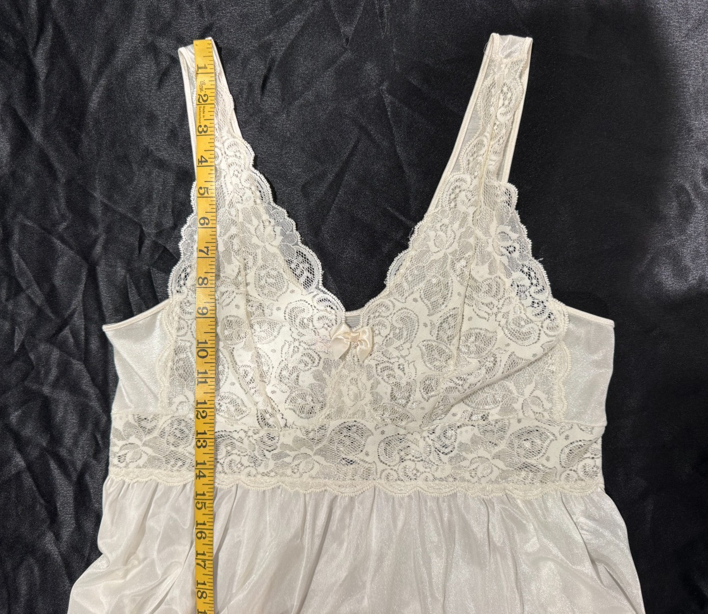 Vtg Shadowline Nightgown Slip Dress Full Sweep Maxi Lace Sz L Nylon Ivory Bridal