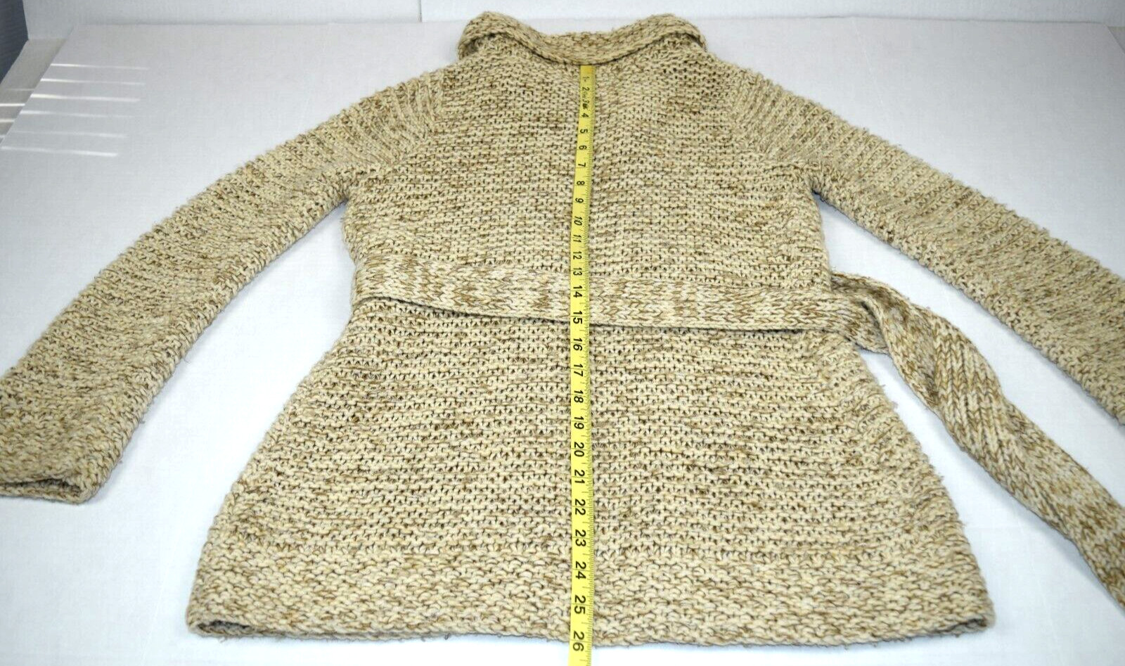 Vintage Guess Jeans Knit Sweater Size S/M 90s Oatmeal Beige Collared Belted Wrap
