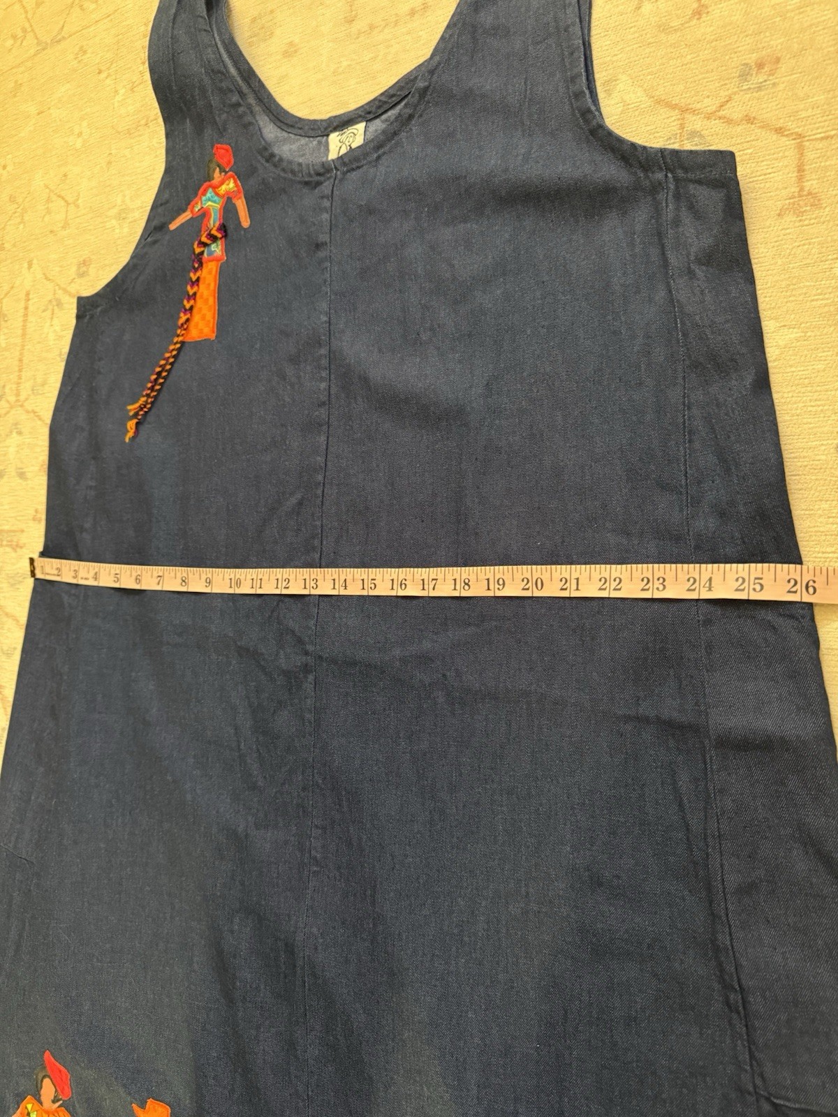 RARE VTG WOMEN’S ALFREDO’S WIFE BLUE DENIM Oversized Dress People Appliqué L/XL