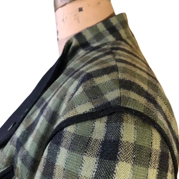 Vintage 90s wool checkered olive green and black blazer jacket, Plus size XL