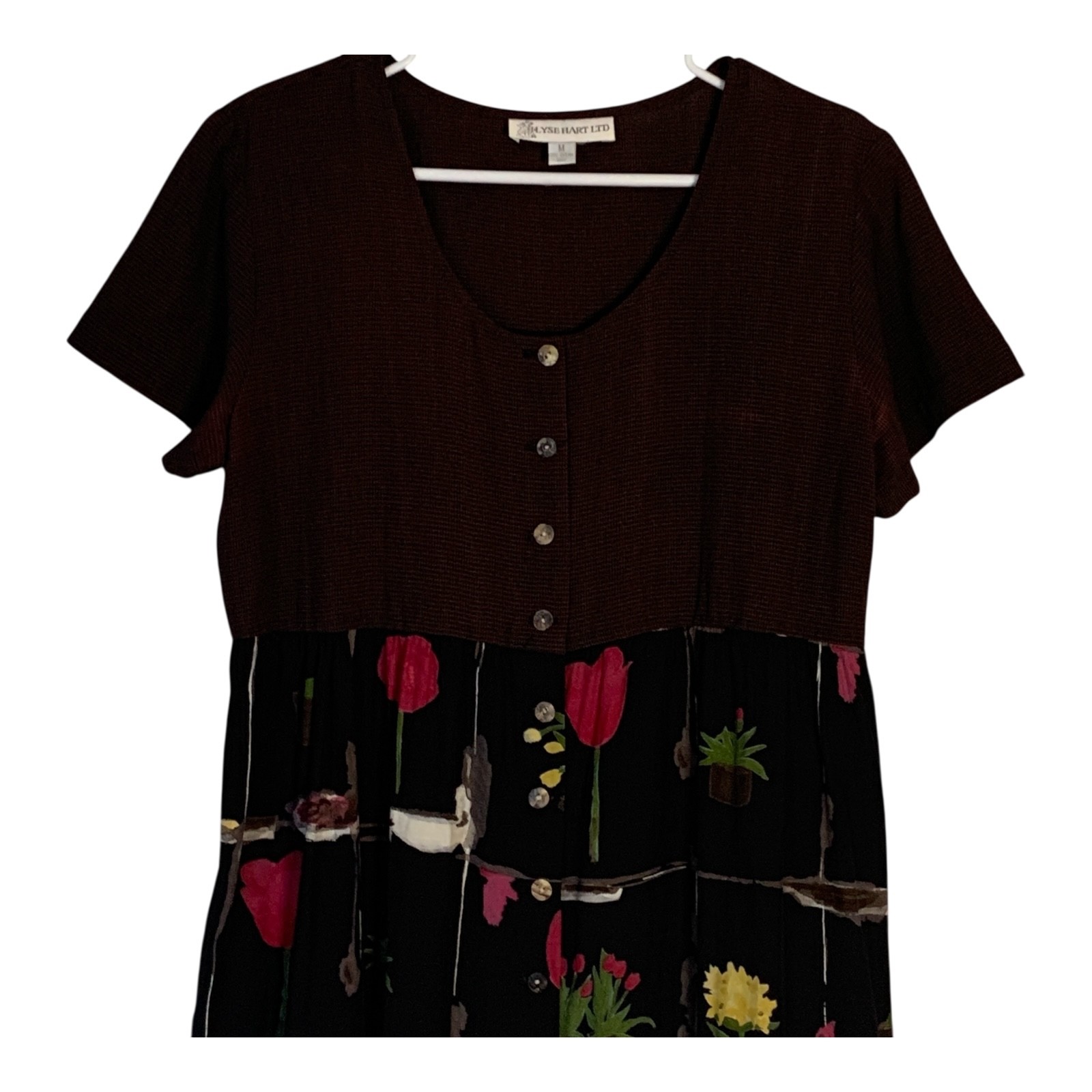 VTG 2-Piece Dress & Jacket Set MEDIUM Black Floral Midi 70s 80s Ilyse Hart LTD