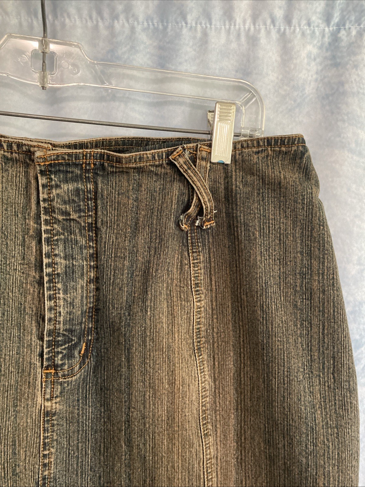 Vtg 90s Y2K Avenue Blues Denim Midi Skirt 14 Distressed Brown Grunge Goblincore