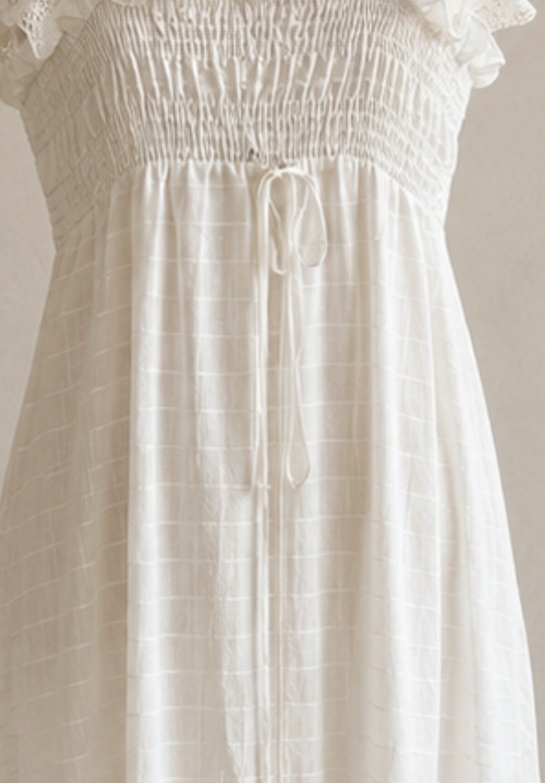 Vintage 1970s Handmade White Prairie Maxi Dress Smocked Lace Cottagecore S/M