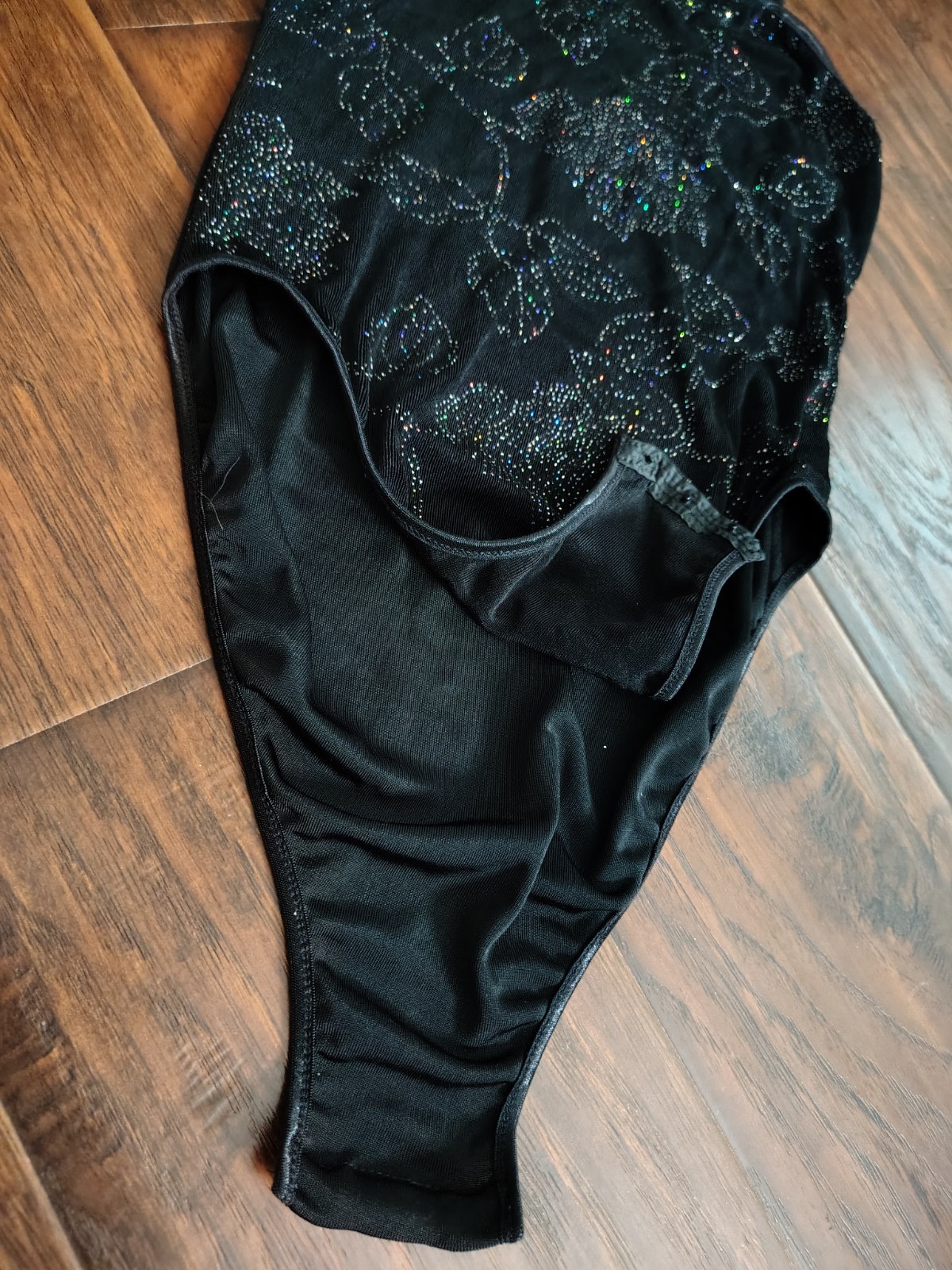 Vintage 90s De La Rose iridescent roses black bodysuit Size S Stretch NYC Y2K Tx