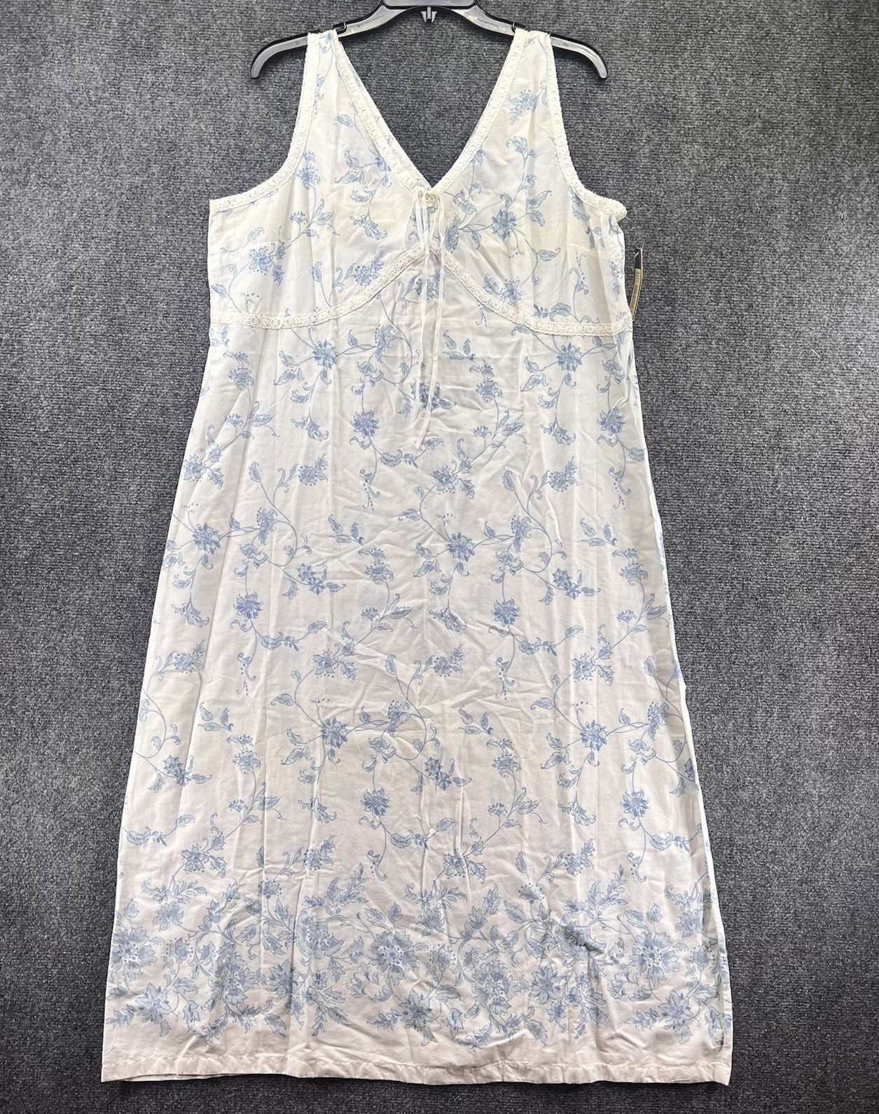 NWT VTG Cherokee Cotton Sleeveless Nightgown XL Antique Blue Floral Grannycore