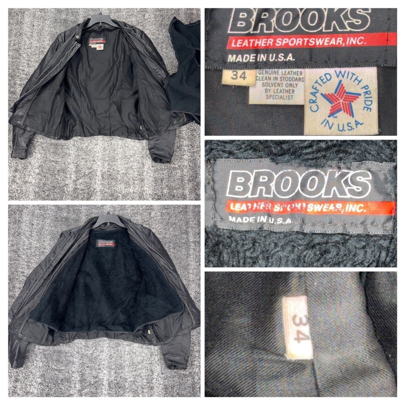 Vtg 70s Brooks Leather Women’s 34 Motorcycle Jacket Zipper Black Lined Made USA
