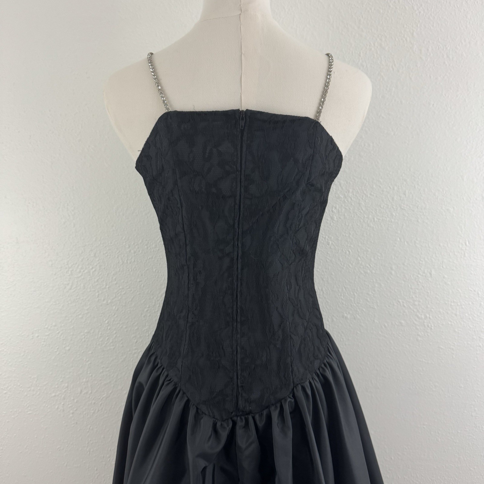 Vintage 90s Black Velvet Silver Floral Glitter Formal Homecoming Mini Dress