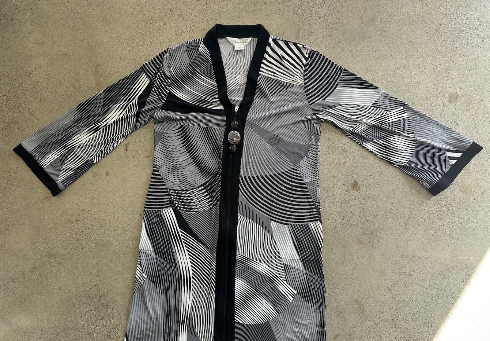 Vintage Diamond Tea Black & White Geometric Psychedelic Abstract Zip Robe Sz S