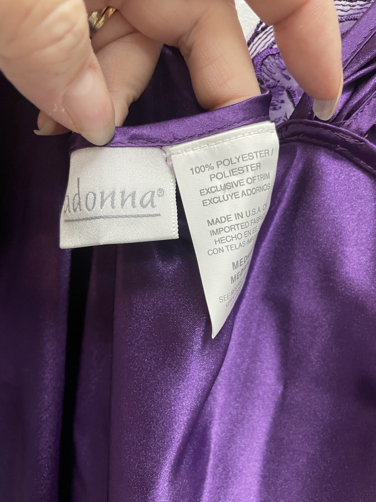 Vintage Adonna Glossy Satin Chemise M Purple Lace V-neck Sleeveless NEW