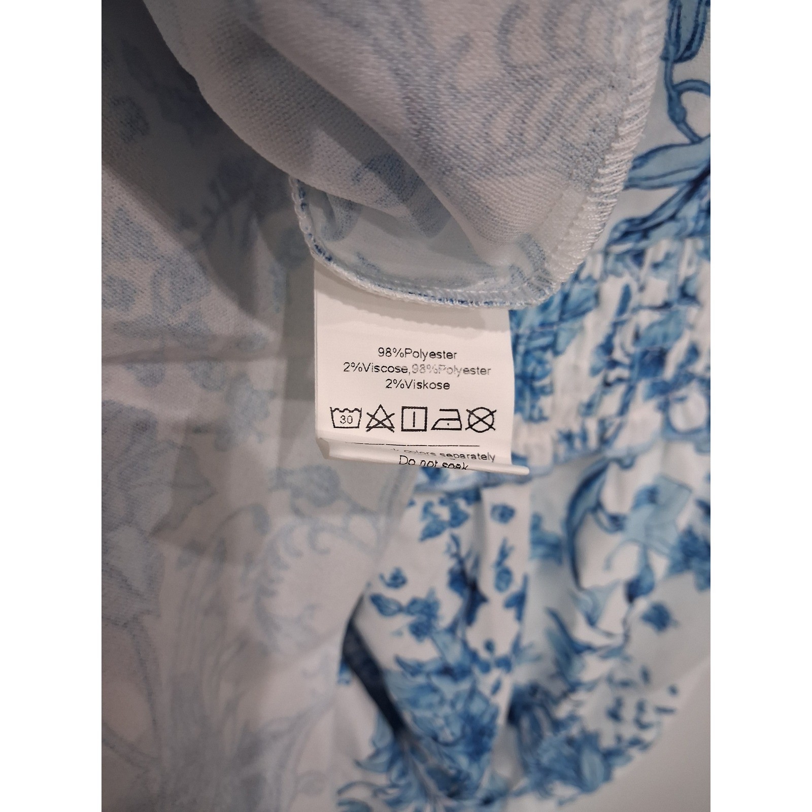 Grace Karin Blue White Floral Toile Smocked Maxi Dress V-Neck Puff Sleeve Small