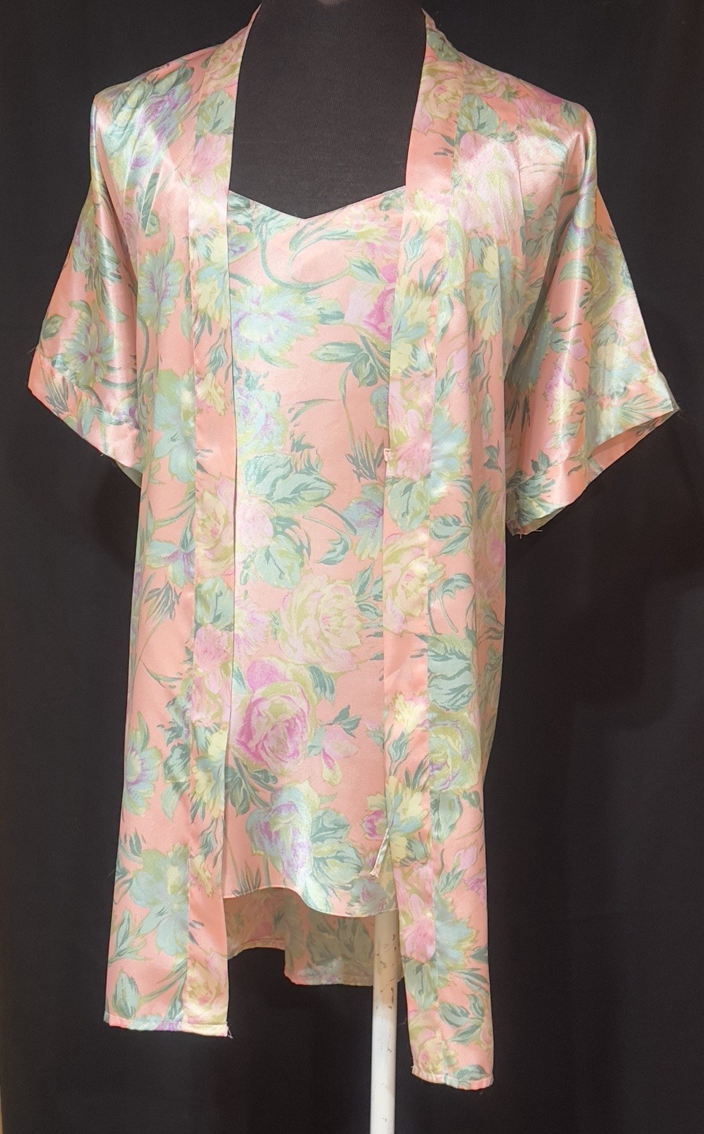 Vintage MaryAnn’s Boutique Peignoir Set Floral Satin Size Medium Cottagecore