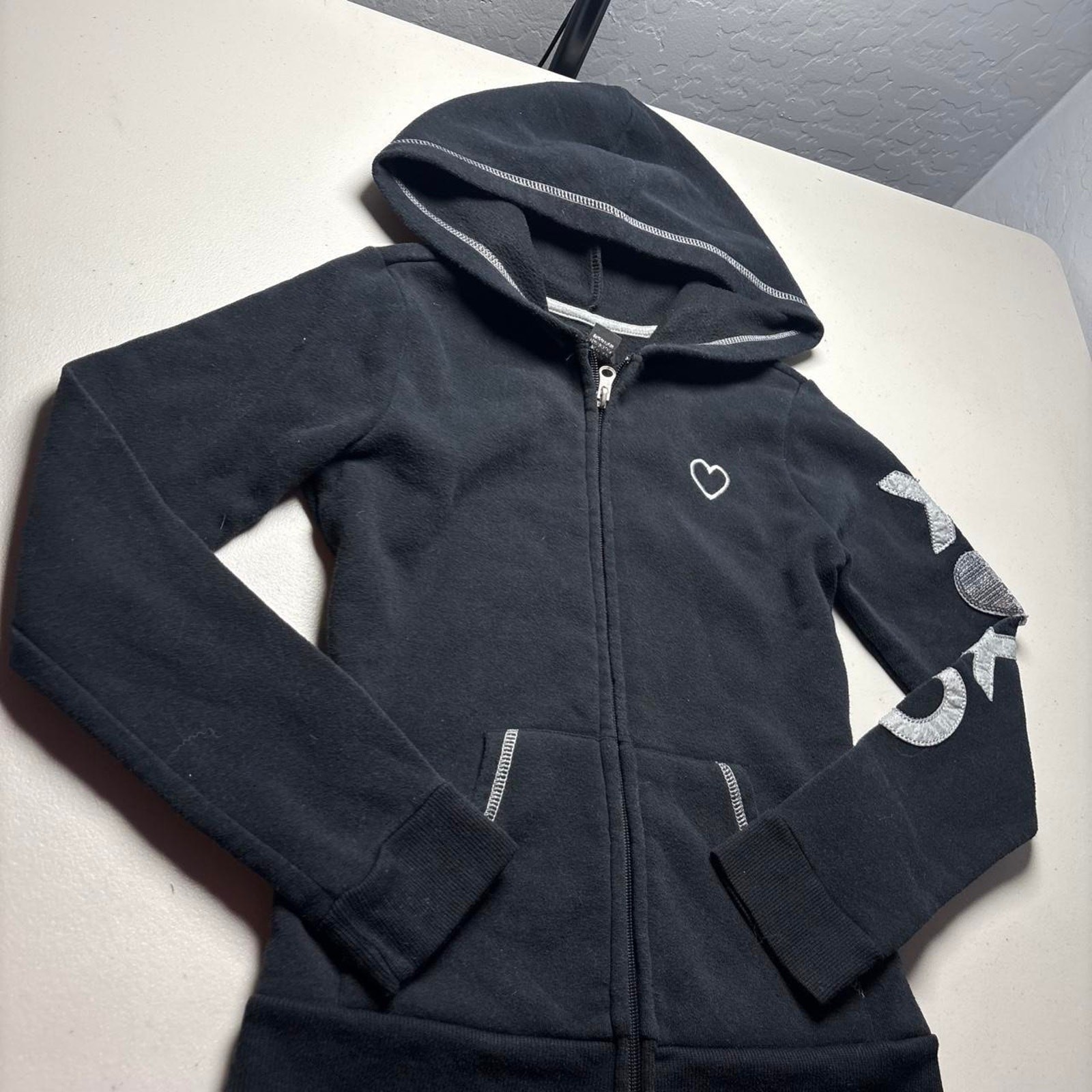 Y2K Fitted XOXO Black & Silver Sequin Zip Up Jacket