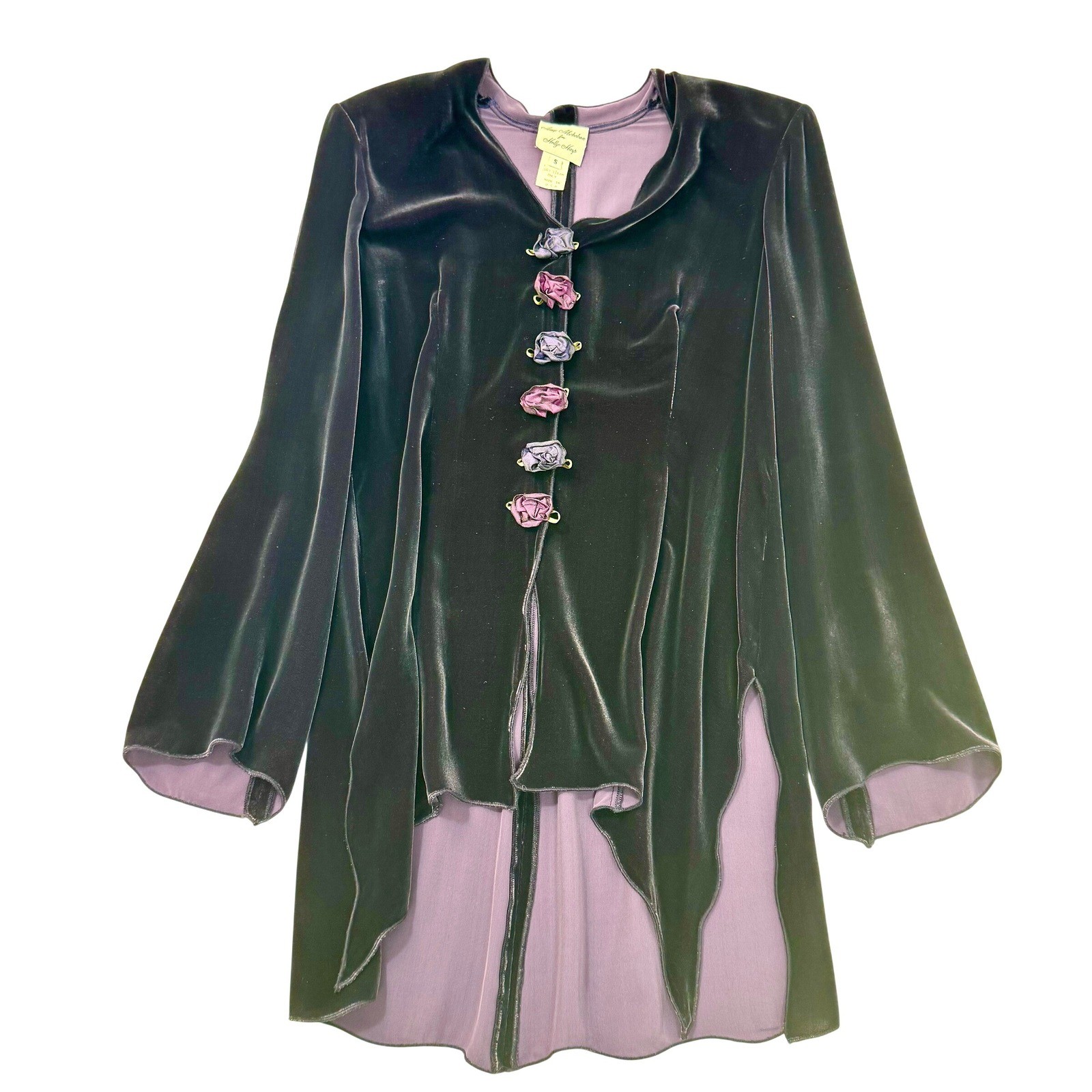 VTG Holly Harp Purple Silk Velvet Rosette Jacket Top Romantic Whimsy Small