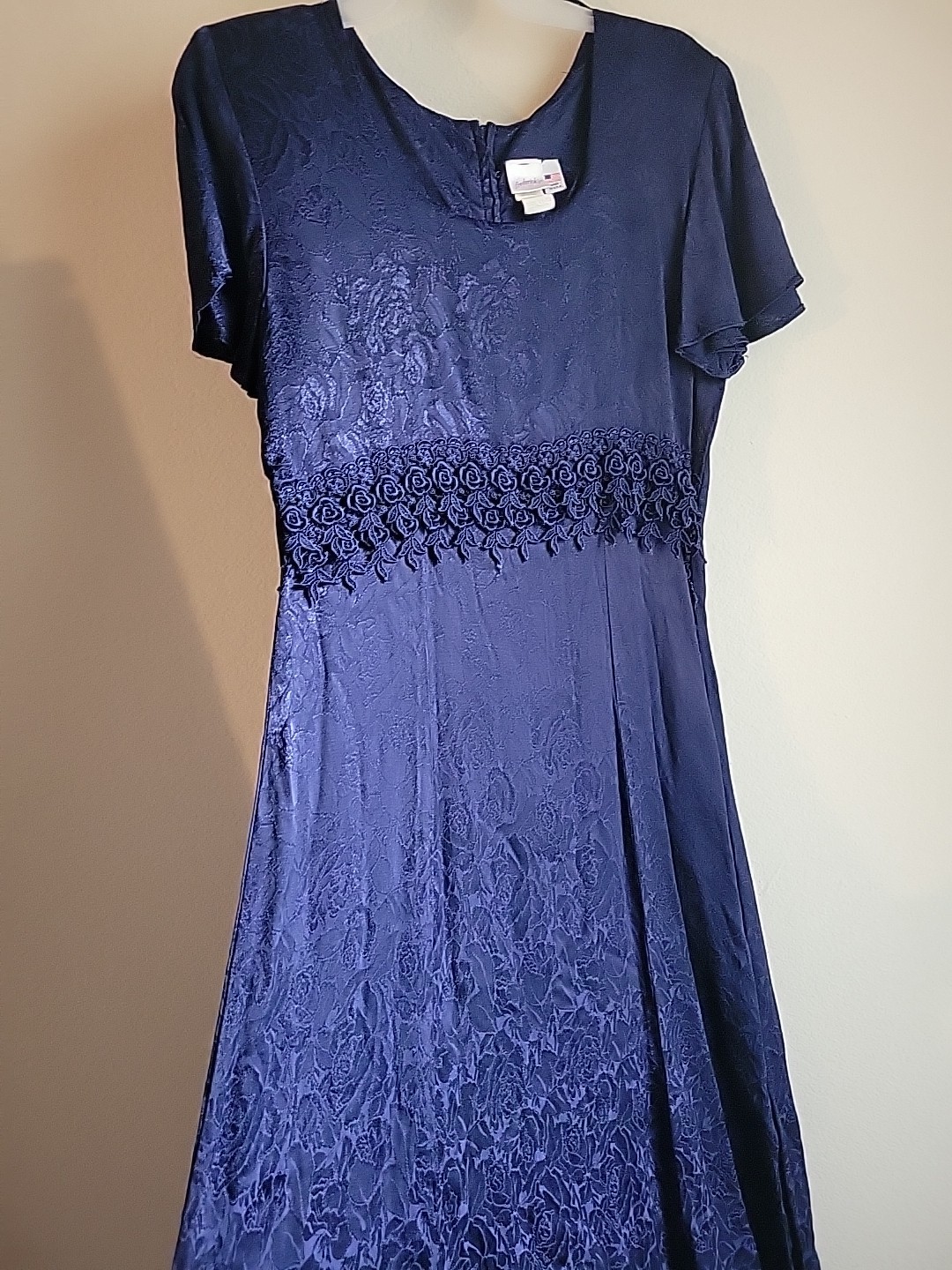 Vtg Frederick Of Hollywood By Jody Cold Rayon Rose Dress 11/12 USA Made Navy Blu