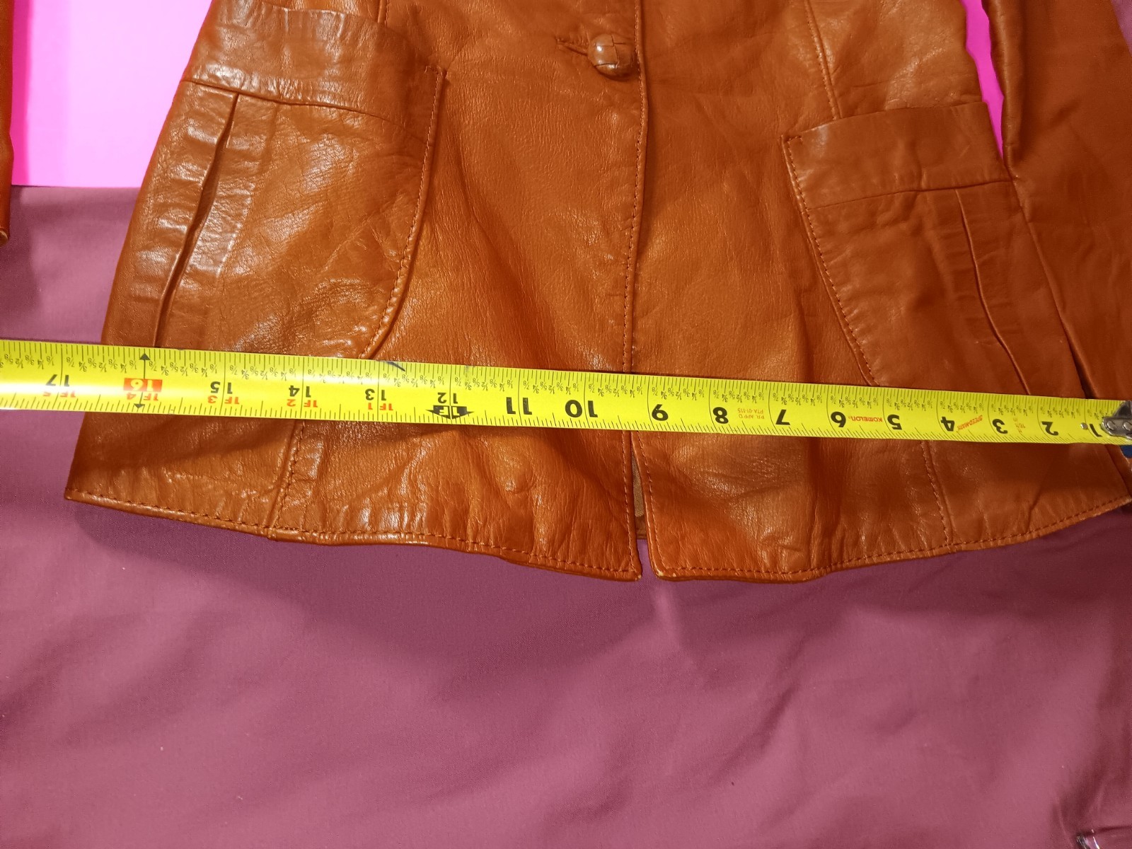 Vintage Leather Jacket Crae Carlyle Size S 70s Glossy Nutmeg Brown Fitted