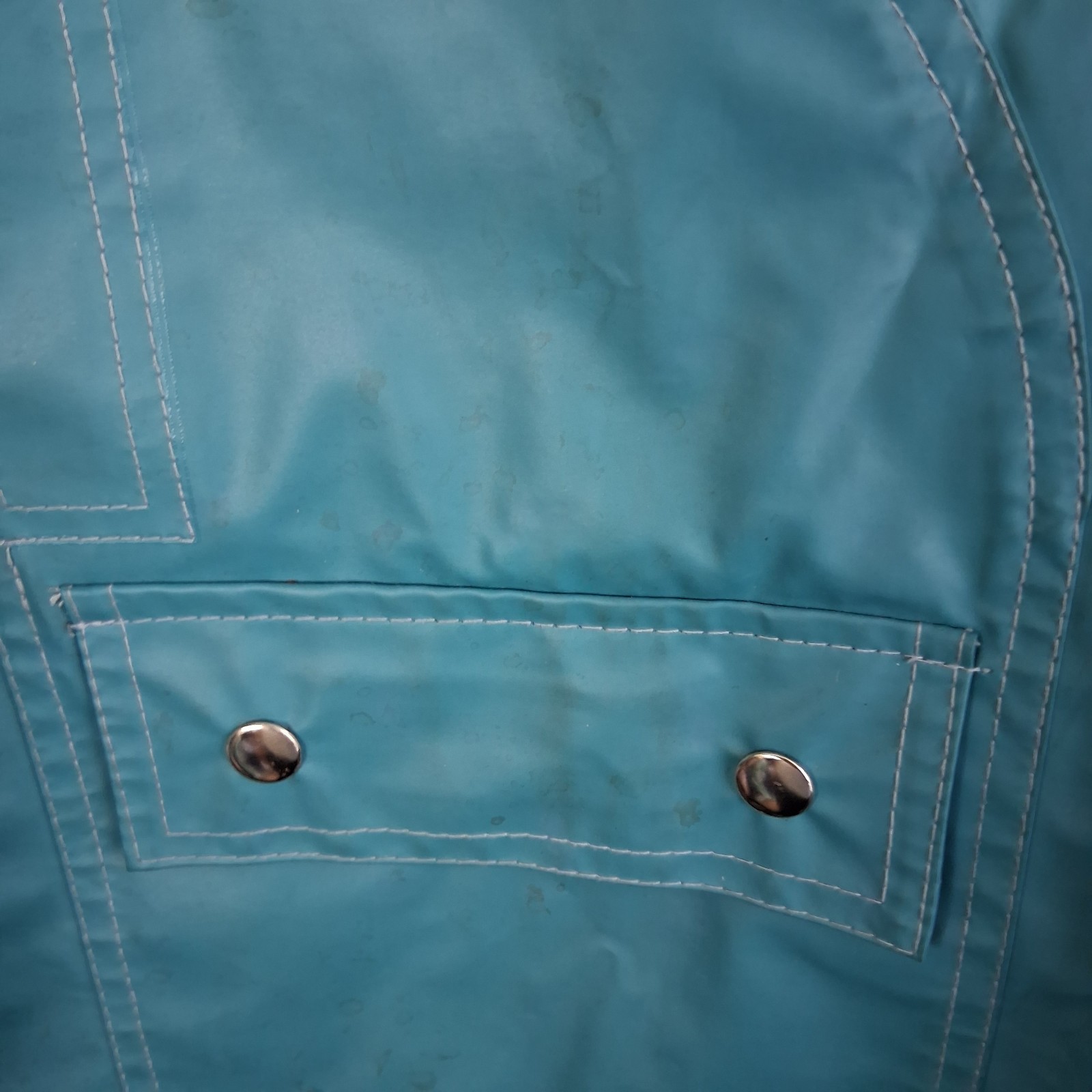 Vintage 90s Rain Slicker Teal Whale Print Fisherman Chrome Snaps EVC M