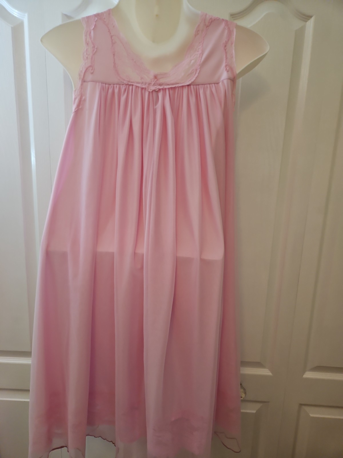 VTG Unbranded Pink BABYDOLL Double Sheer Chiffon Nightie w Lace Trim Size 1X 2X