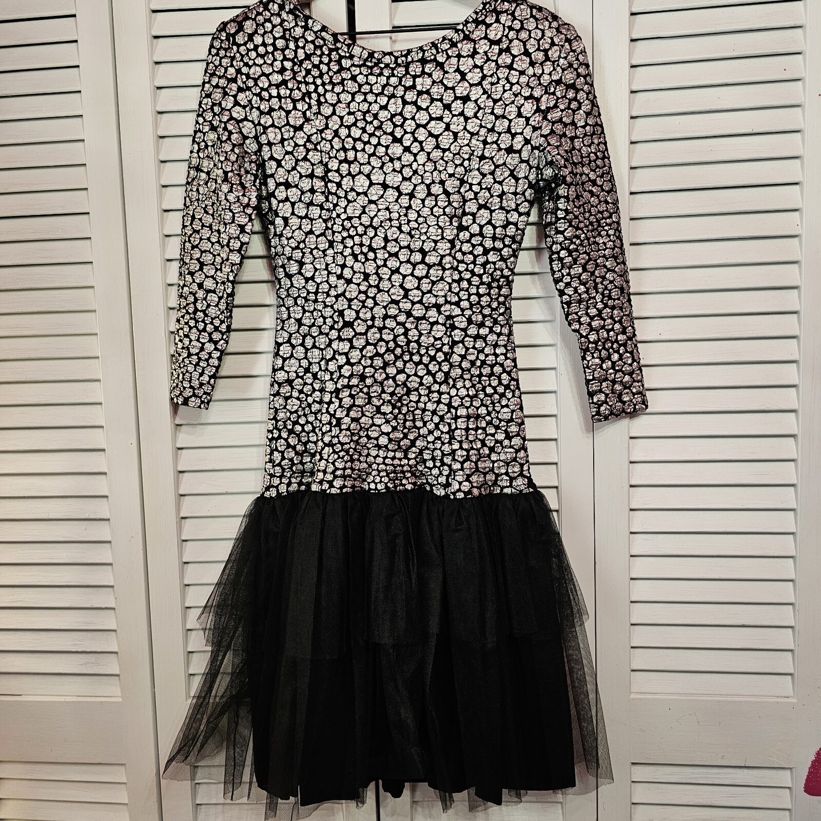 Vintage 1980s French Formal Prom Dress Black And Silver