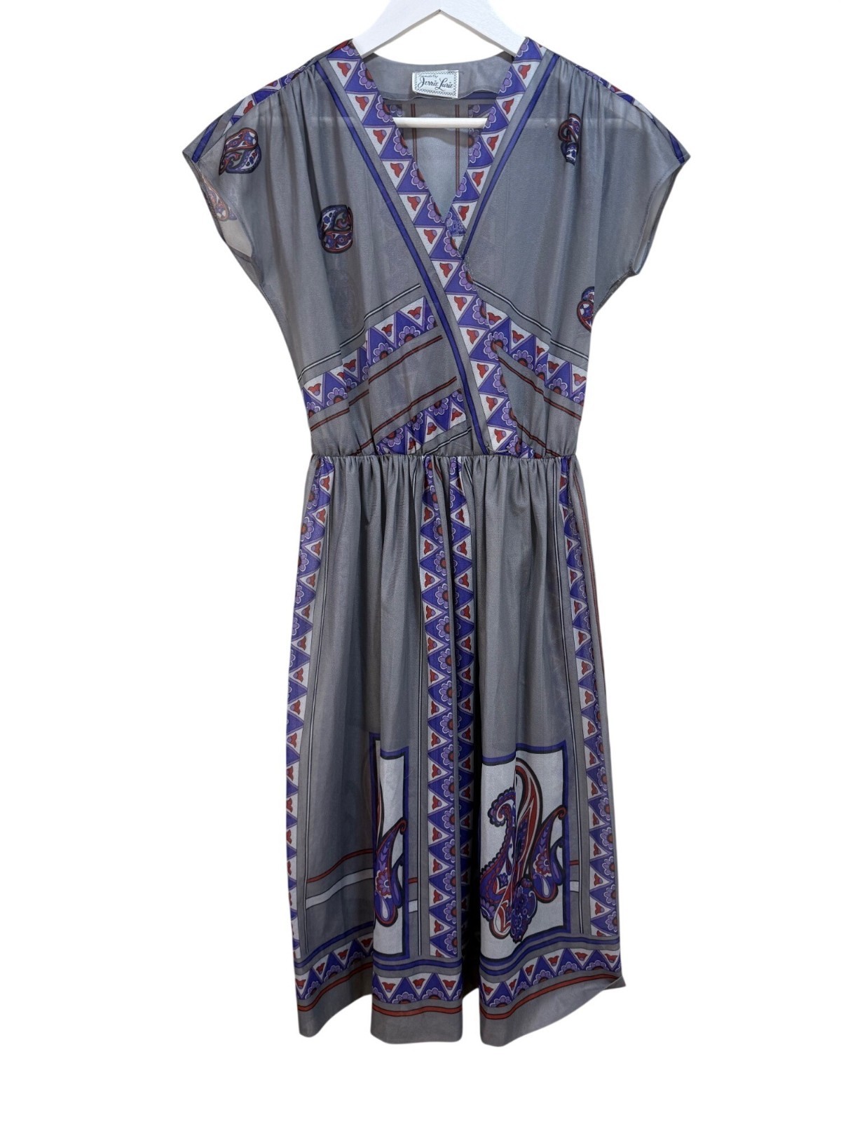 Vintage 70s Trends By Jerrie Lurie Sheer Gray Dress Paisley Geometric Flaw