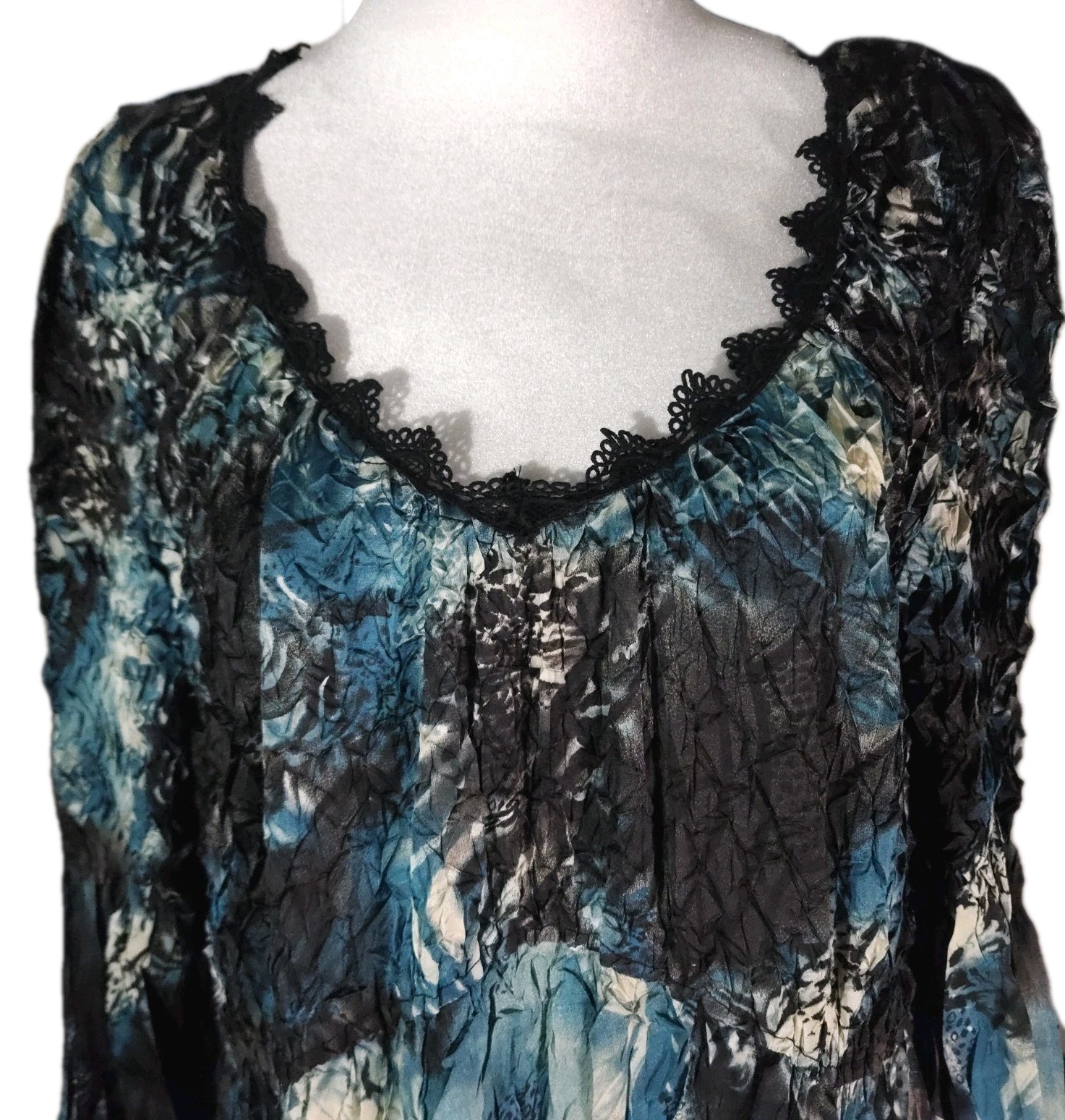 Vtg Y2K Alberto Makali Witchy Whimsy Goth Crinkle Dress Teal Blue Black Size XL
