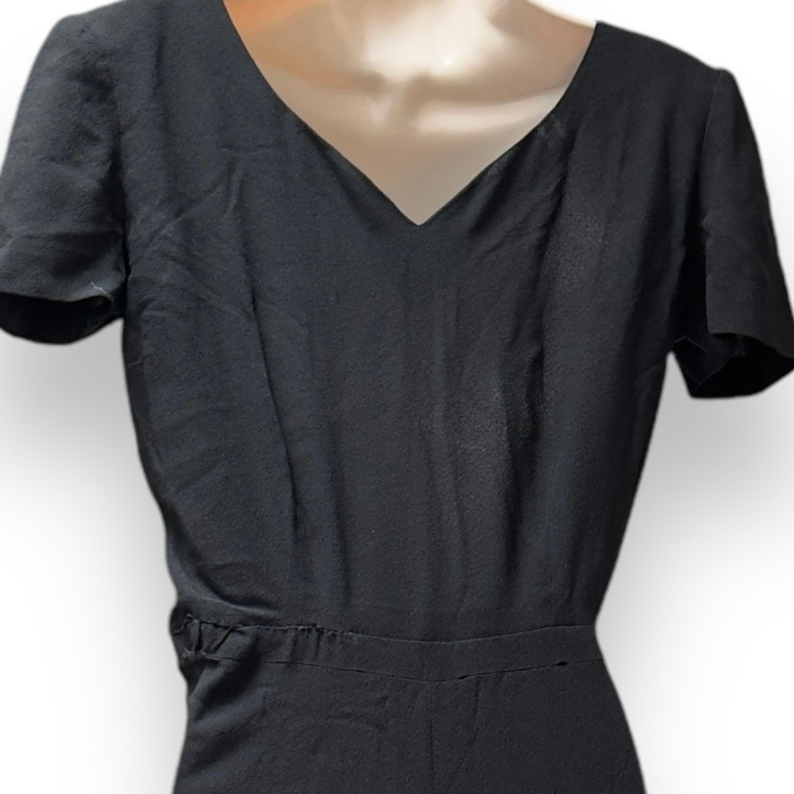 Vintage 1940s Black Rayon Maxi Cocktail Dress Gown 24” Waist Size Small READ