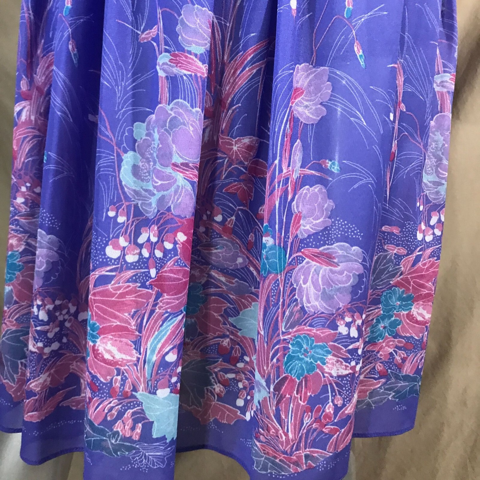 Vintage Mavinette Dress Women’s Small/Medium Purple Pink Blue Floral Pattern 3/4