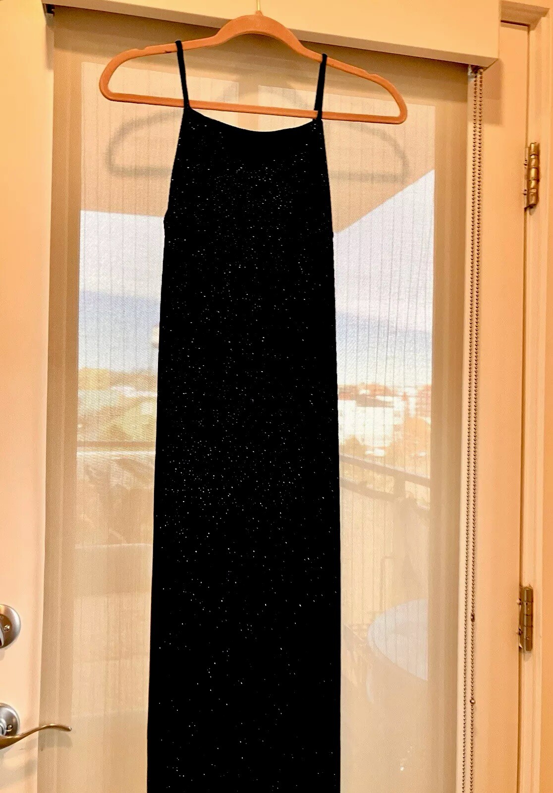 Women’s Be Smart Floor Length Black Velvet Dress w/Glitter Sz 9/10