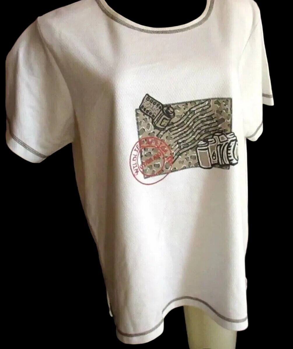 Vintage 1990s Womens African T-shirt XL Postmark Wildlife Kenneth,Too Top Padded