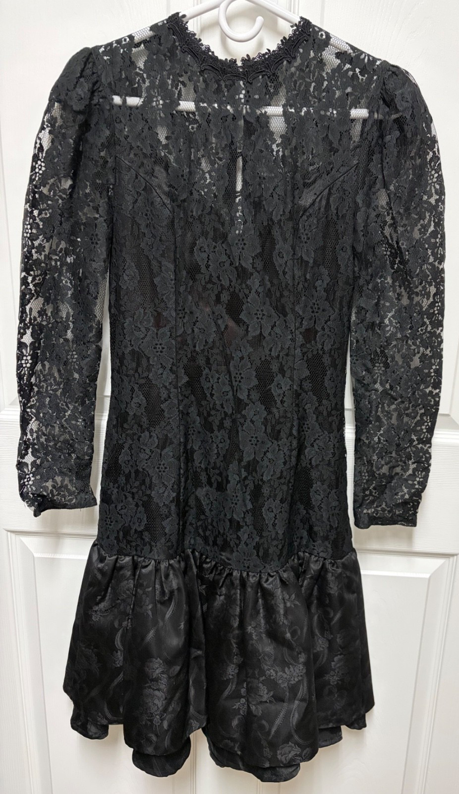 vtg Scott McClintock 80s Black dress Lace bodice drop waist Brocade satin bottom