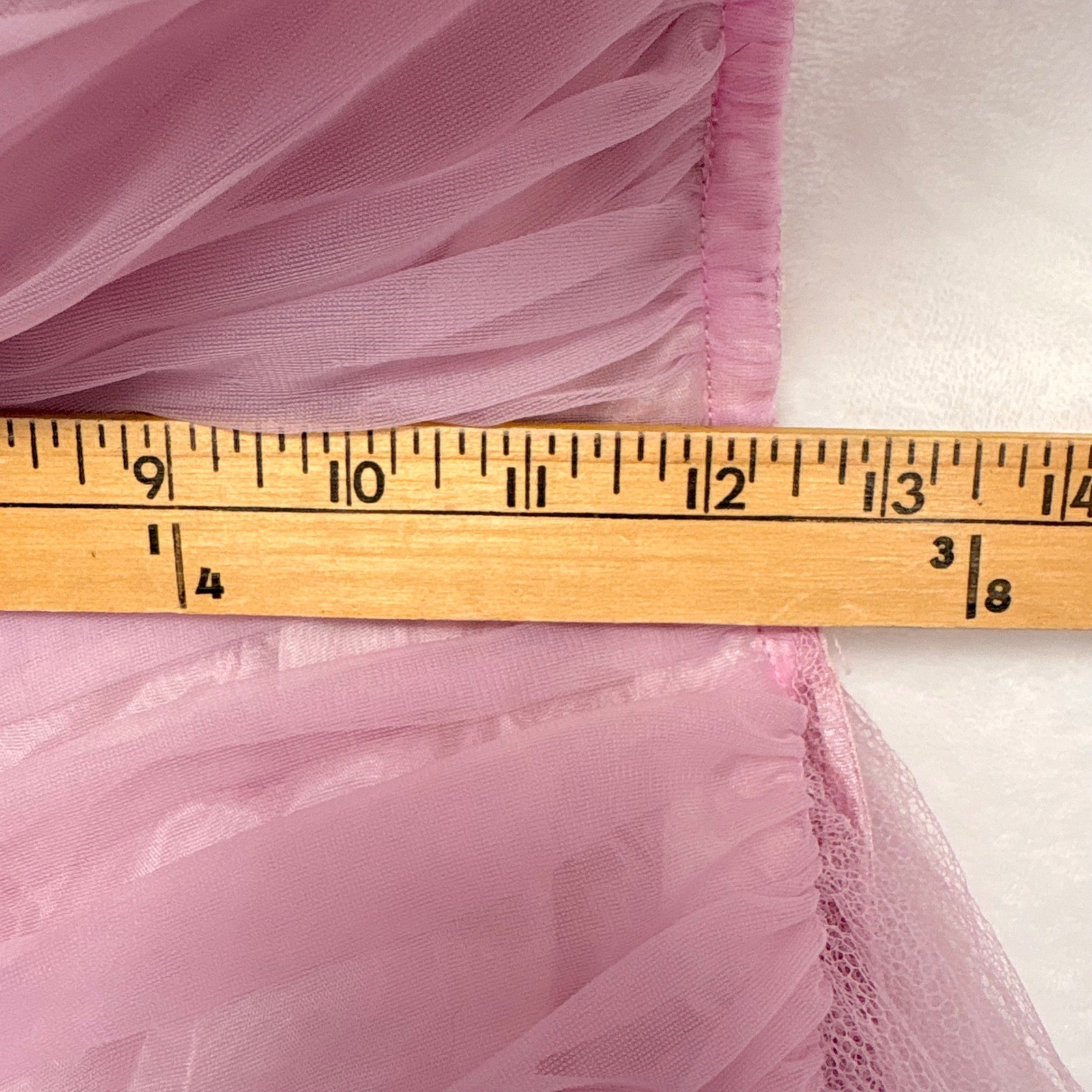 Vintage Lilac Tulle Off Shoulder Tea Length Party Dress Ruched 50s 24 Waist