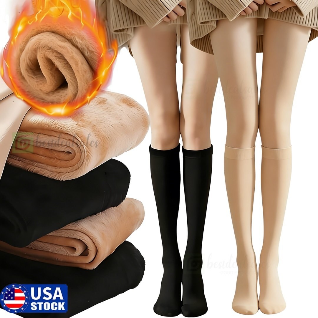 2× Winter Long Socks Women Warm Soft Velvet Thicken Stockings Plush 17.7 inch US