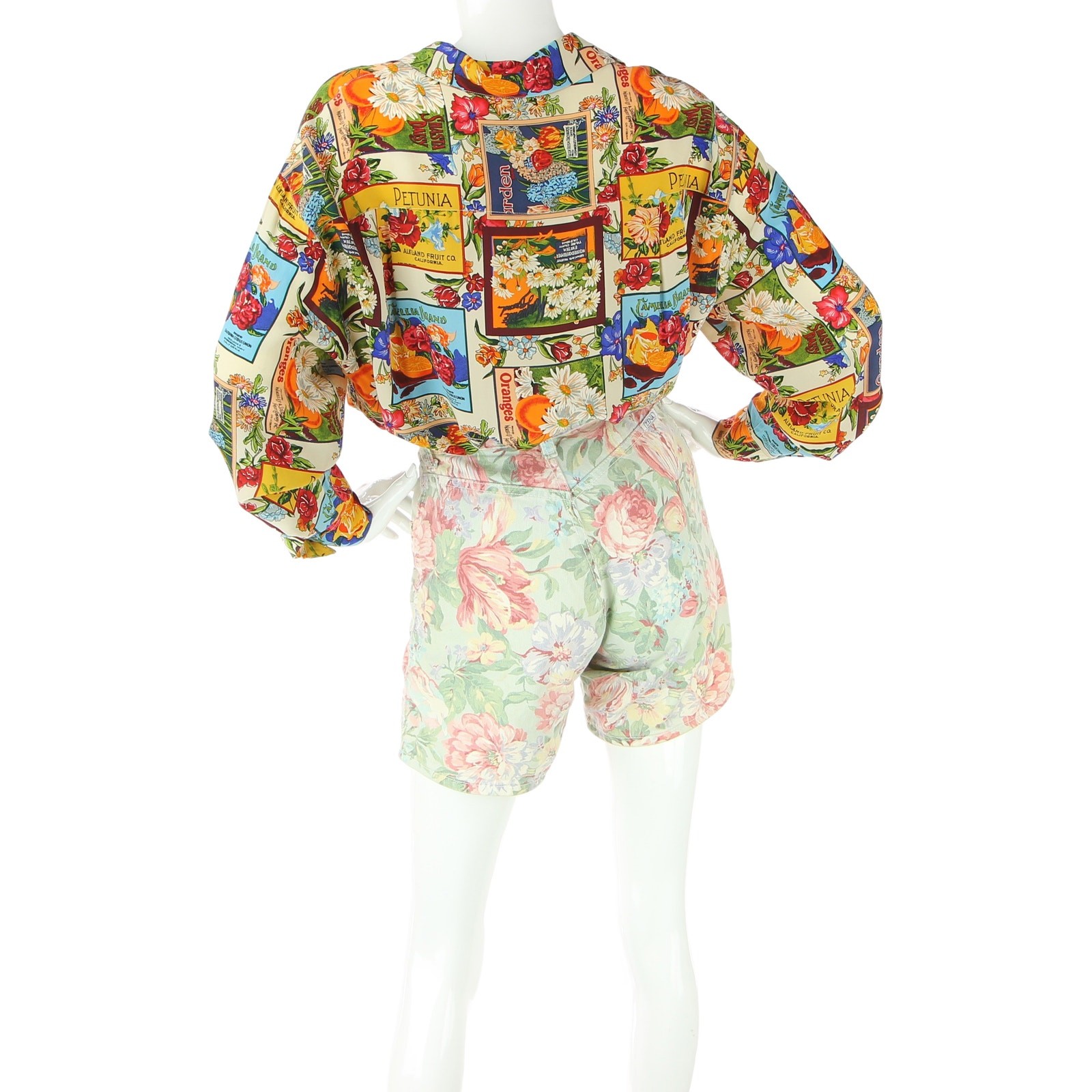 Vintage Zena Floral Flower Pastel Disco Mom High Waist Denim Jean Shorts 24