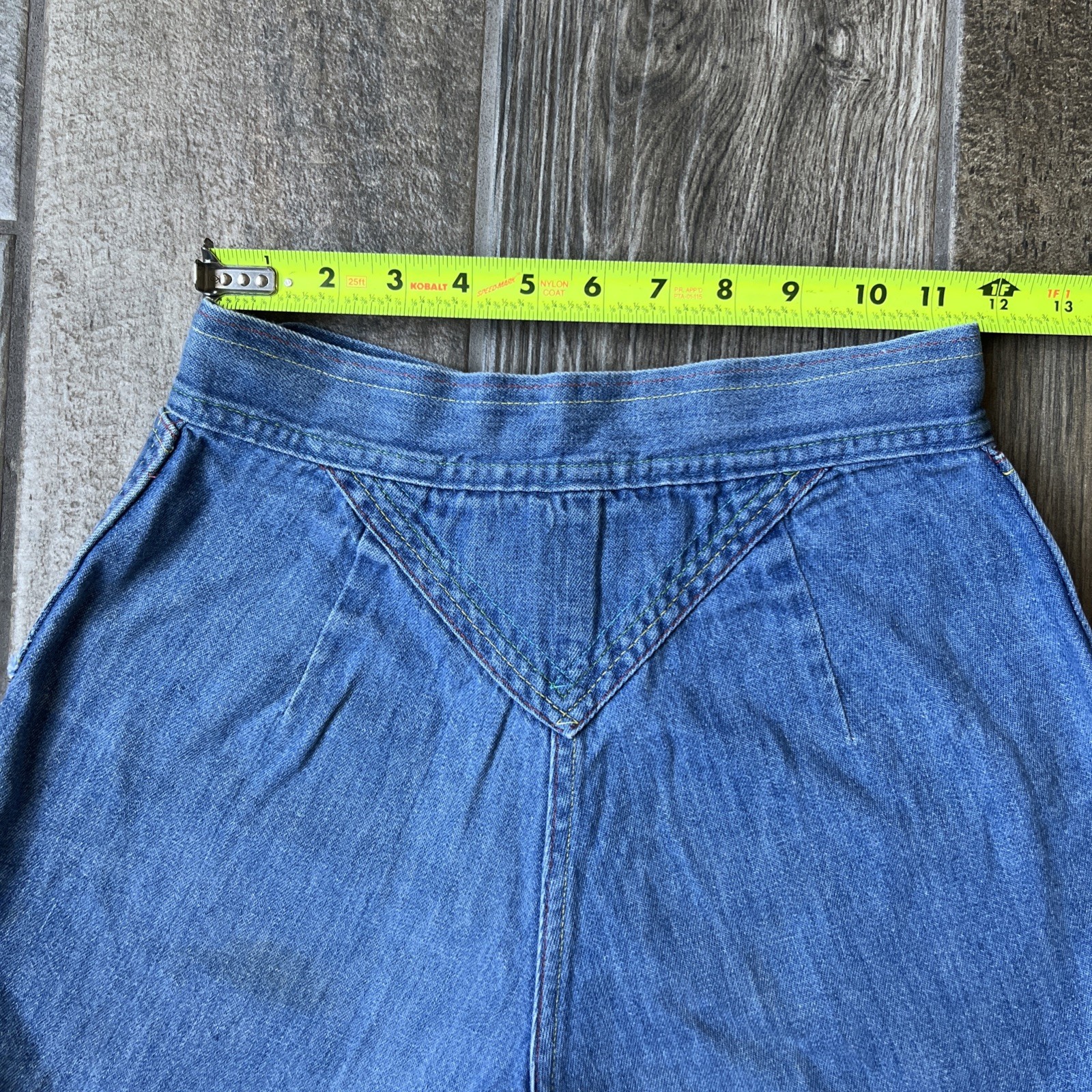 Vintage Plush Bottoms Denim Shorts Women’s XS Rainbow Stitch Talon Zip USA