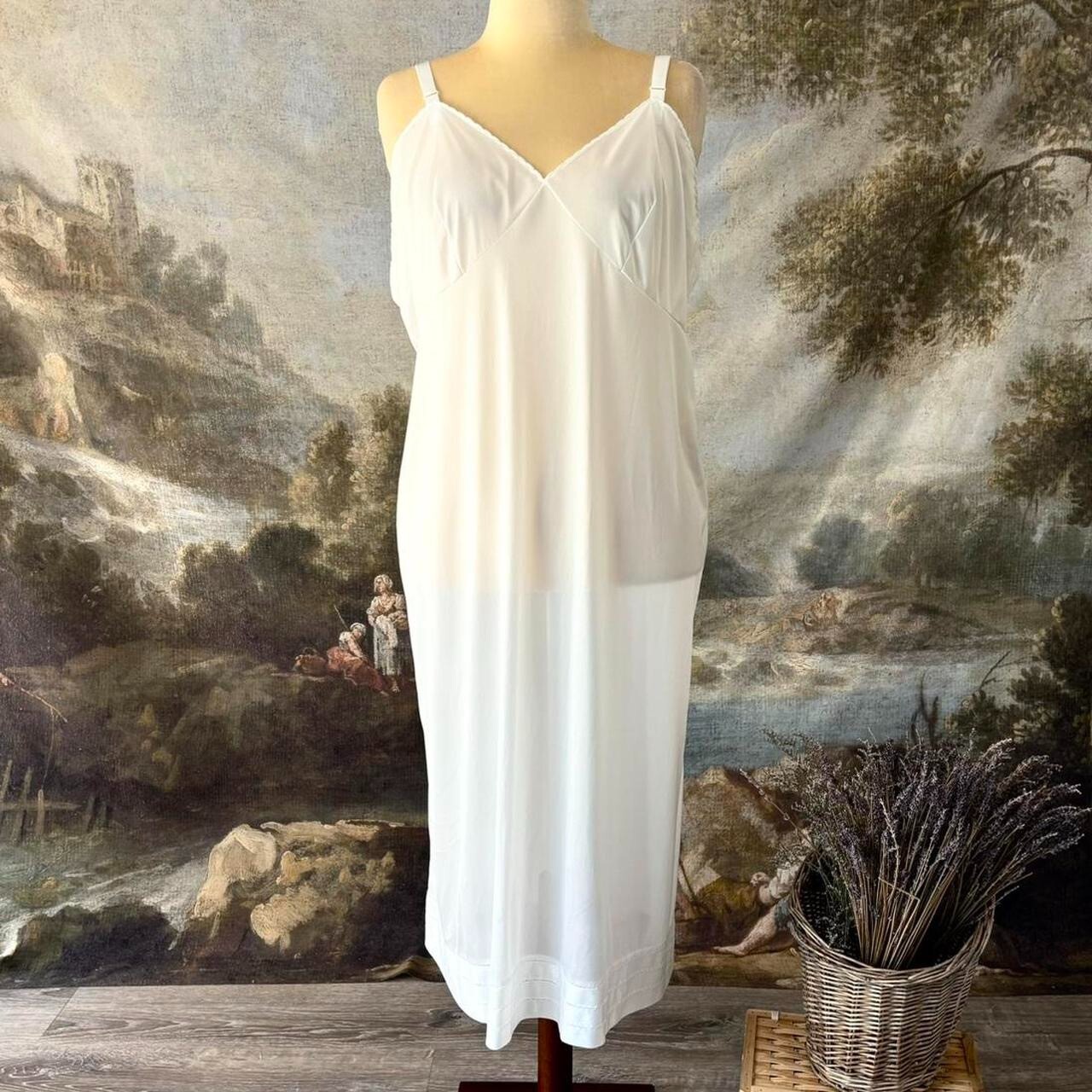 Vintage 70s San Souci Lingerie White Slip Nightgown with Scalloped Neckline