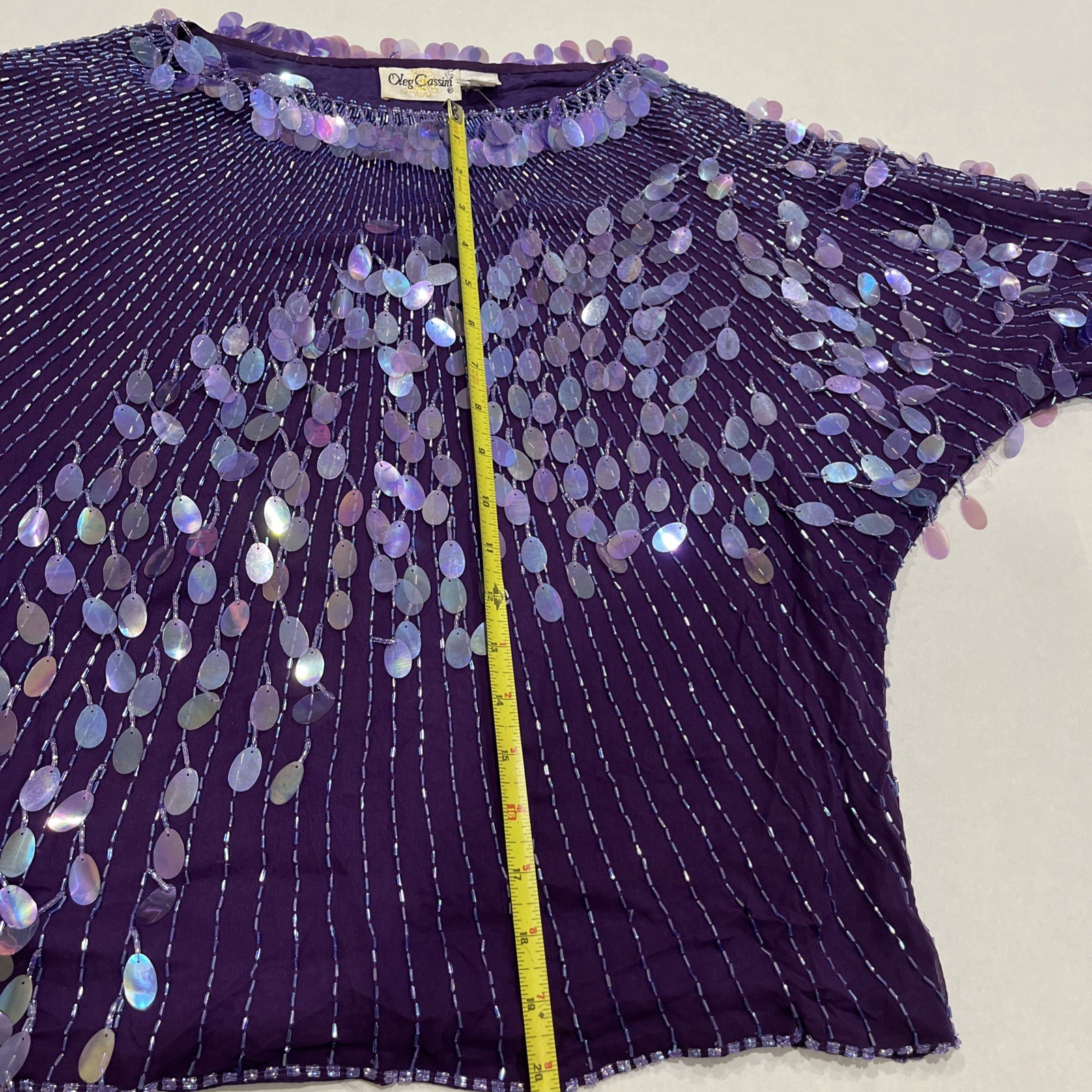 VTG OLEG CASSINI Royal Purple SEQUIN BEADED EMBELLISHED EVENING BLOUSE Size S