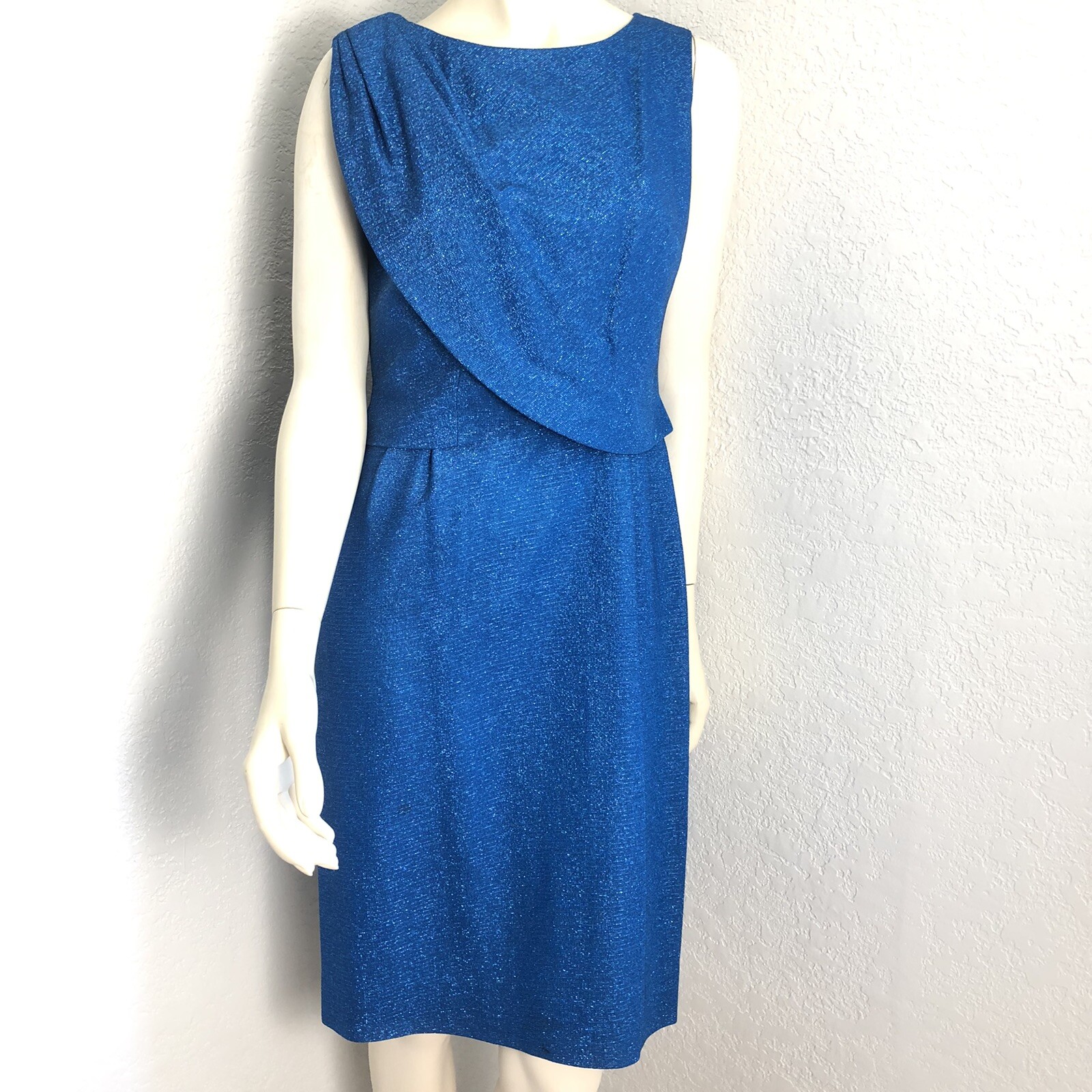 VTG 60s Stephen O’Grady Wiggle Sheath Dress Blue Metallic Sparkle Size 12 Small