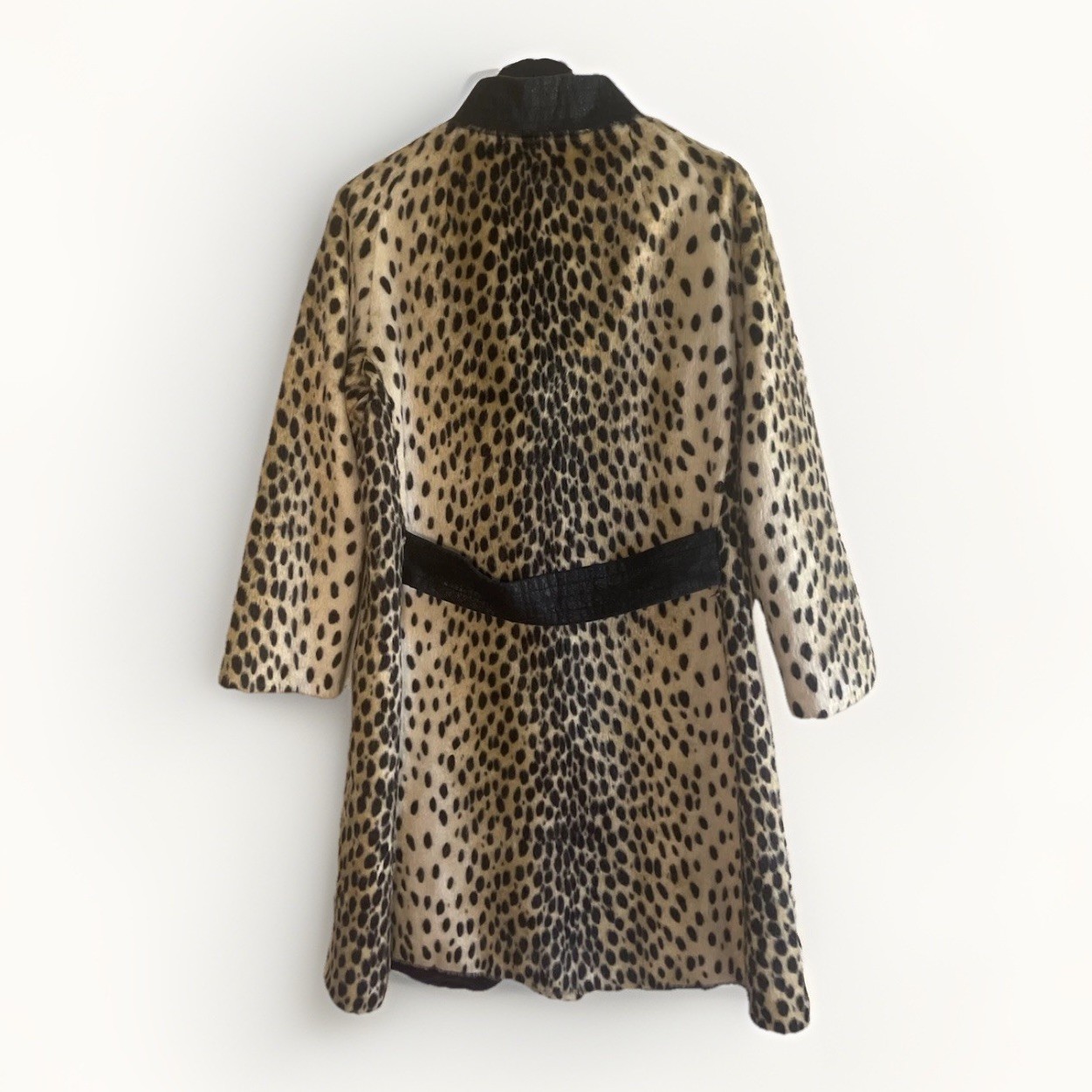RARE Vintage 1960s Faux Leopard Swing Coat Safari Pinup Rockabilly La France M
