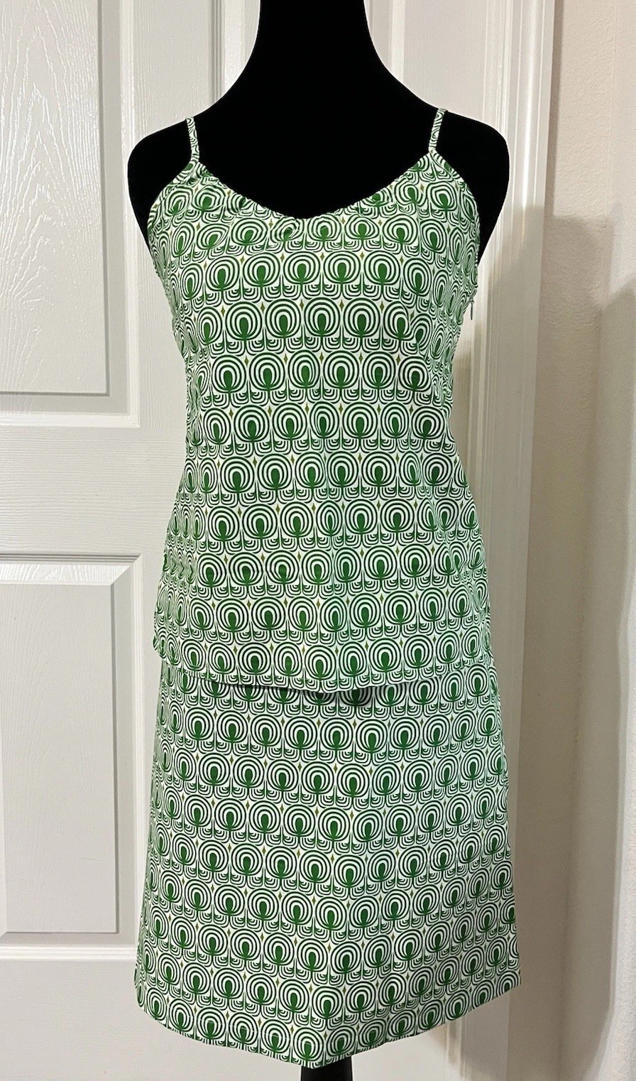 Vintage CH. IND. Green Top & Skirt Set, Cotton, Made In France, Size 36