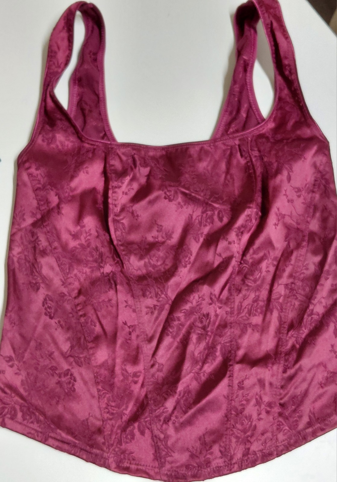 Vintage Victoria’s Secret Satin Floral Corset Top Bustier Tank Burgundy Large