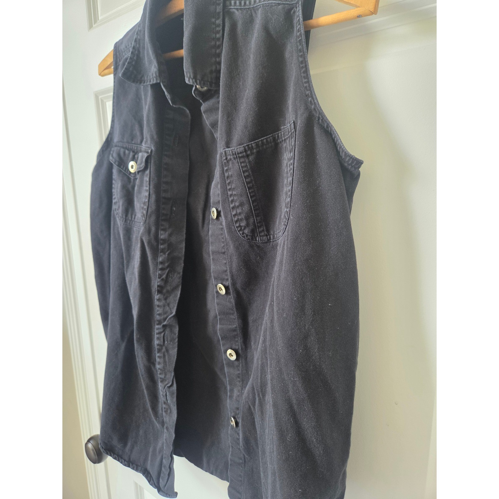 American Eagle 90s Y2K Black Cotton Sleeveless Button Down Vest Small